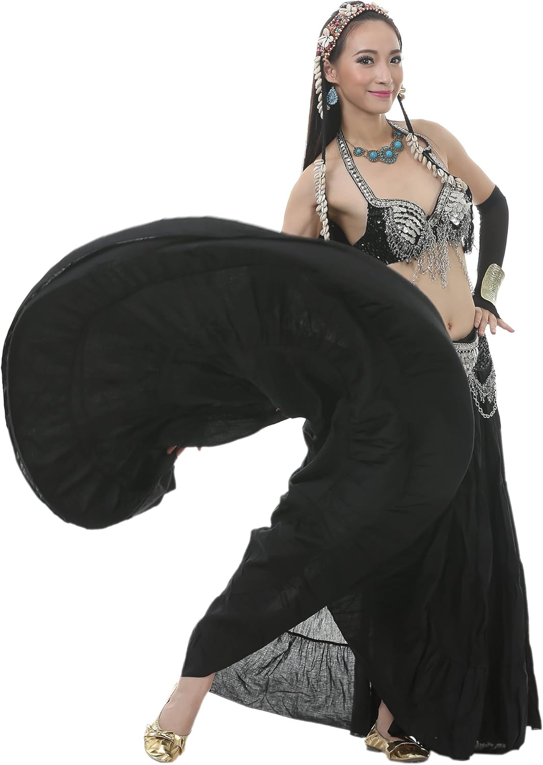 Astage Woman Belly Dance Full Circle Maxi Trible Skirts Linen Bohe Dress Black : Clothing, Shoes & Jewelry