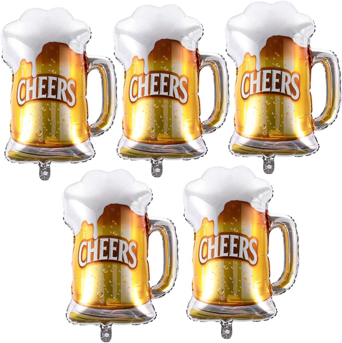 Amosfun 5Pcs Foil Balloons Beer Cups Cheers Mylar Helium Balloons Beer Day Party Decor