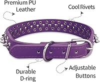 Vista 4 de Epesiri Collar de perro con pinchos y tachuelas con una correa, collares de cuero artificial con remaches, collar de cuero ajustable y duradero