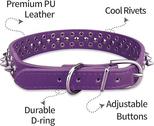 Miniatura 4 de Epesiri Collar de perro con tachuelas con una correa, collares de cuero artificial con remaches, collar de cuero ajustable y duradero para mascotas