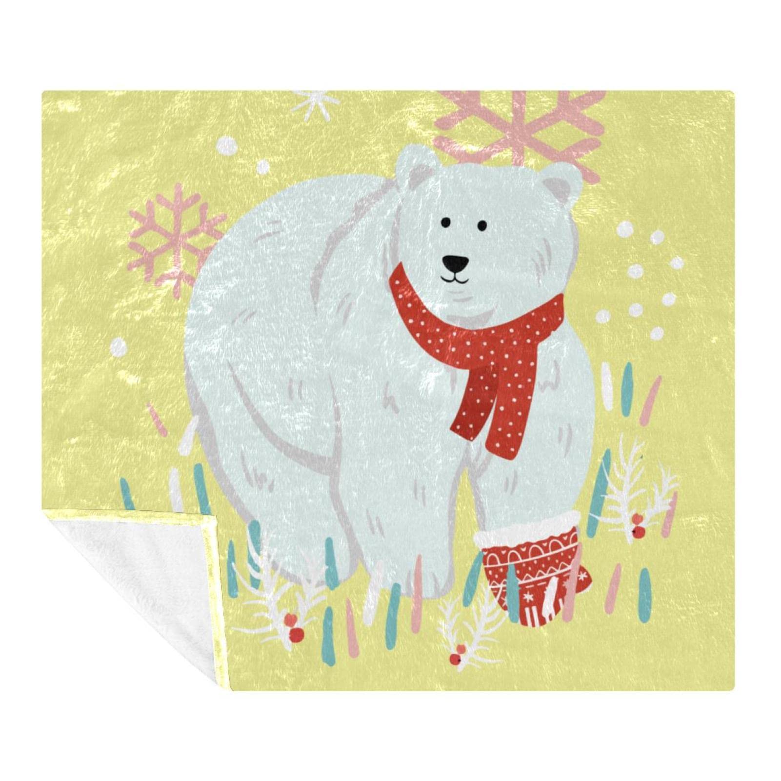 Couverture polaire plaid flocon de neige ours polaire dessin animé pour lit et canapé de chambre