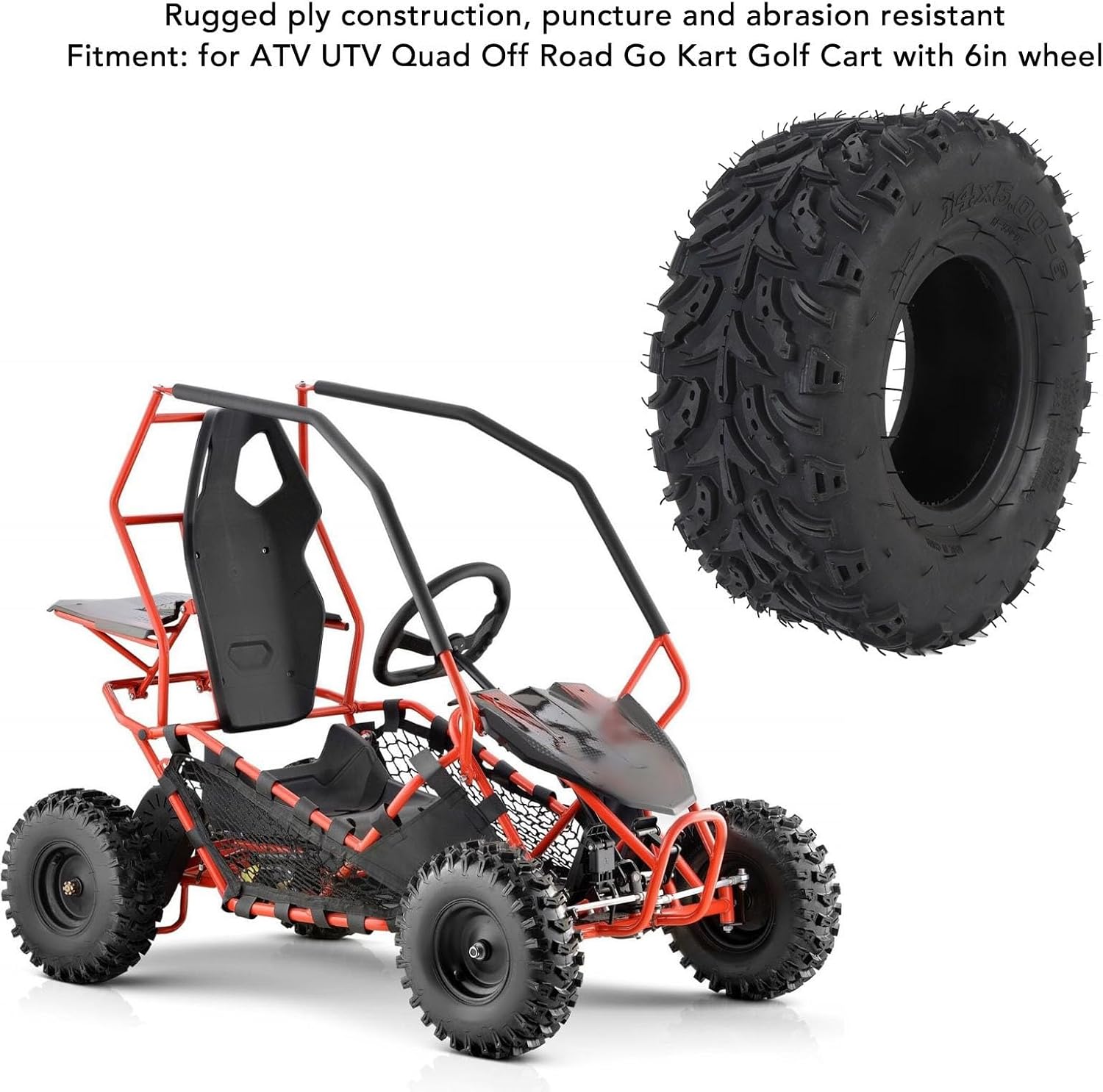 14x5.00-6 Front Wheel Tire with Rim Rubber Tubeless Vacuum Tire ATV Quad Go Kart Cart Mini Bike