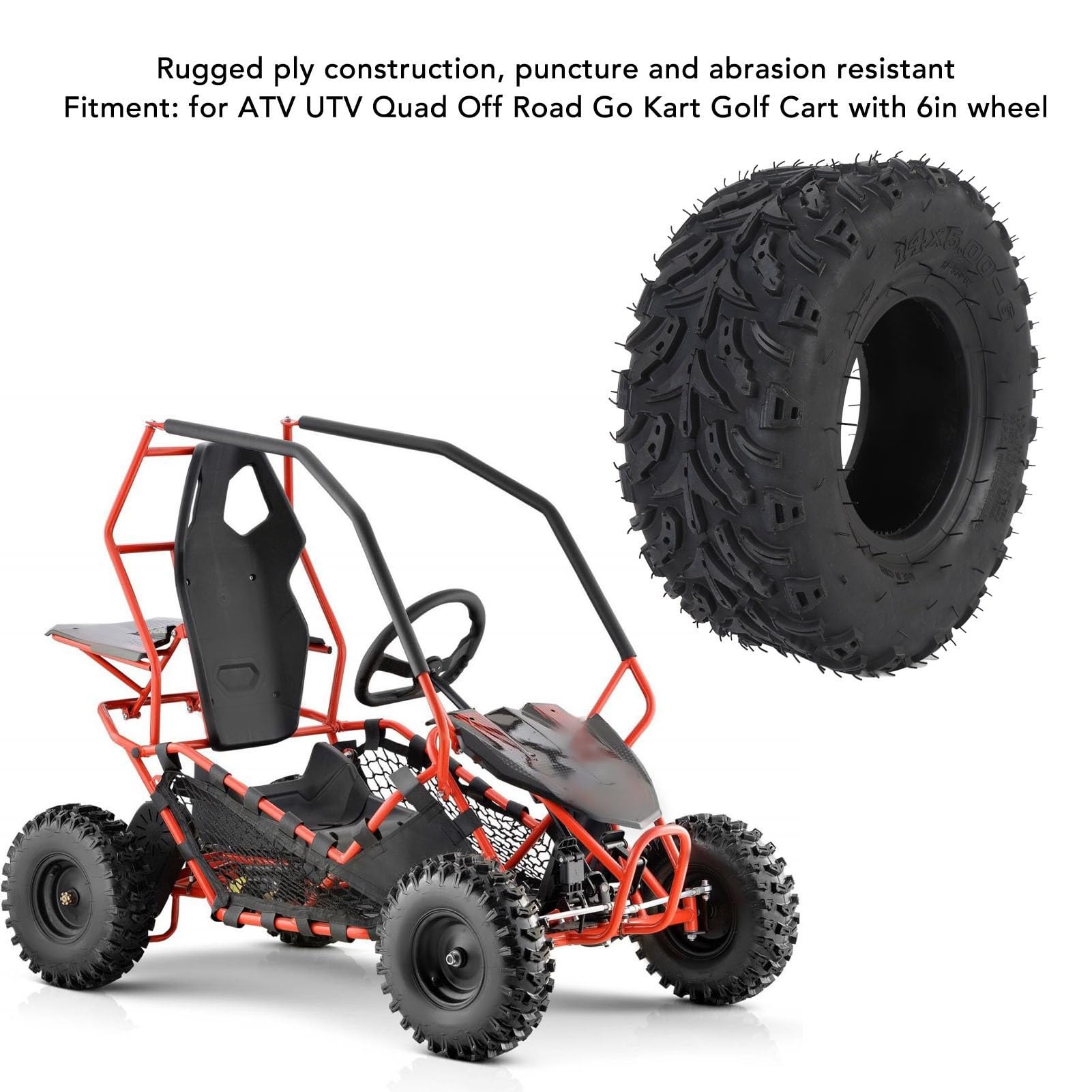 14x5.00-6 Pneumatico per Ruota, Pneumatico in Gomma Tubeless per Aspirazione, Robusto ATV Quad Off Road Go Kart Carrello da Mini Bici Pneumatico per Ruota Anteriore con Cerchio