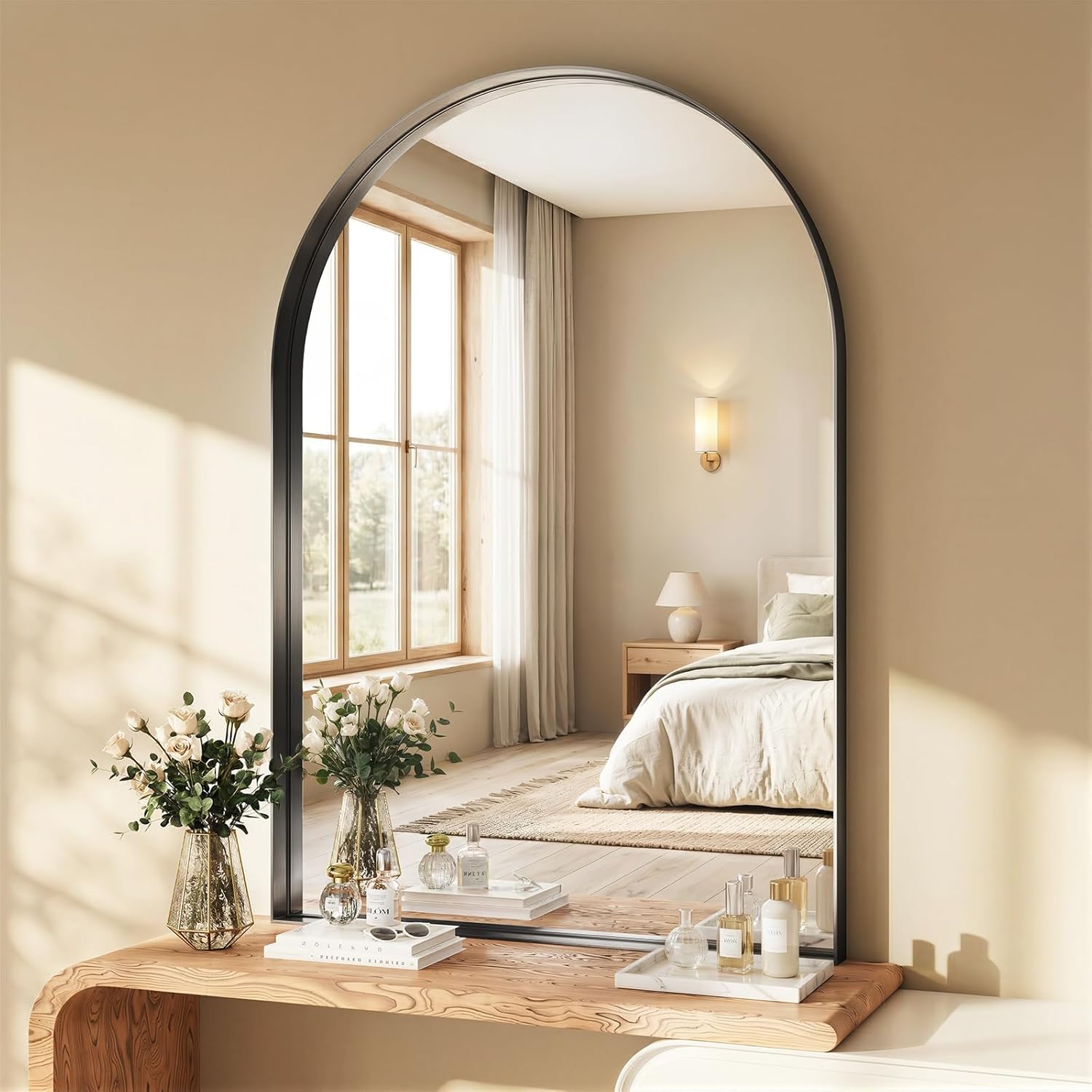 Bathroom Vanity Mirror, 36"L×48"W Arched Mirrors for bathroom sink, Rustproof Brushed Metal Black Frame Mirror for Wall, Tempered Glass for Vanity,Farmhouse,Living Room,Bedroom,Restroom,Entryway