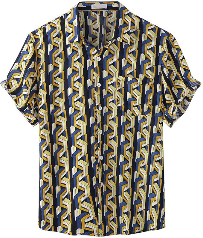 Summer Casual Beach Shirts for Men Loose Short Sleeve Print Button Down TShirt Fashion Regular