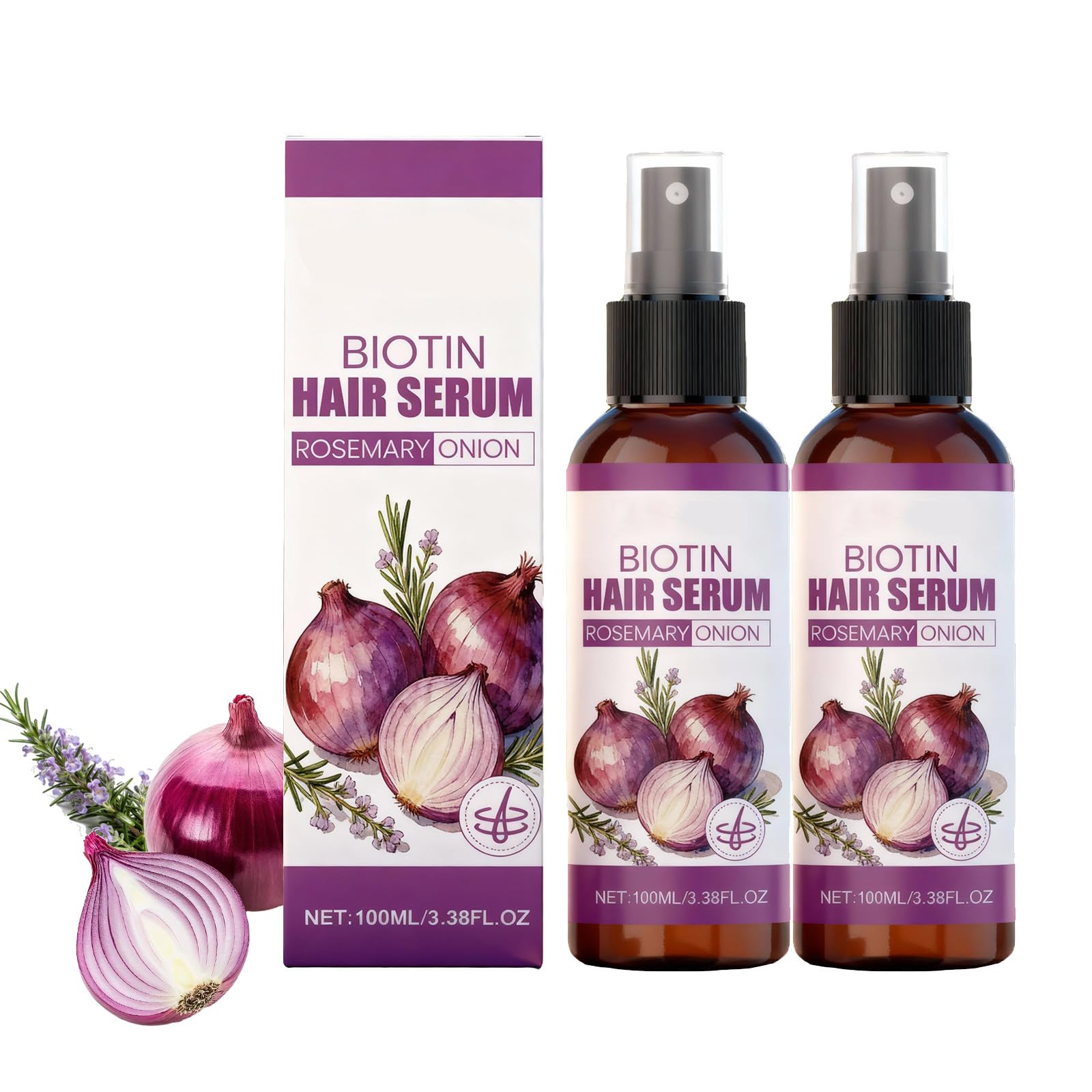 Zwiebel-Haarwachstumsserum, Haarwachstumsöl-Spray, Rosmarin & Onionl-Haarpflegeserum, Onion-Biotin-Haaressenz, stärkt die Haarwurzeln, dickeres, volleres Haar, feuchtigkeitsspendendes (2PCS)