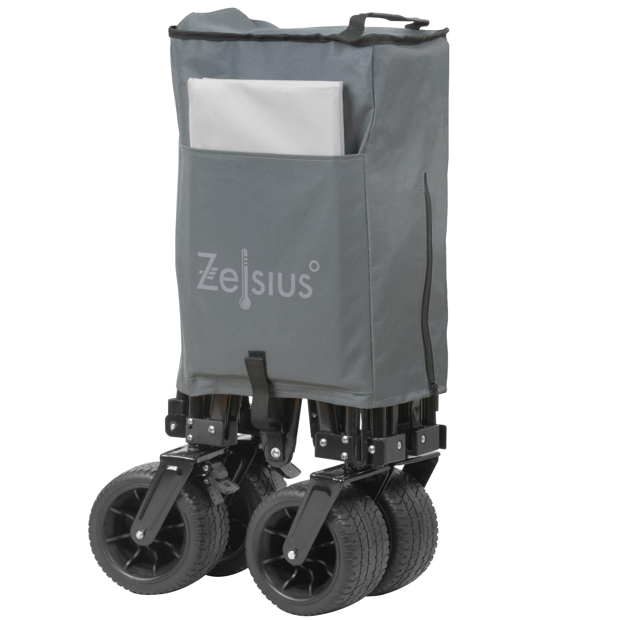 Zelsius Carrello pieghevole, grigio, carrello da trasporto, carrello pieghevole, carrello da giardino con tettuccio parasole, carrello da trasporto pieghevole
