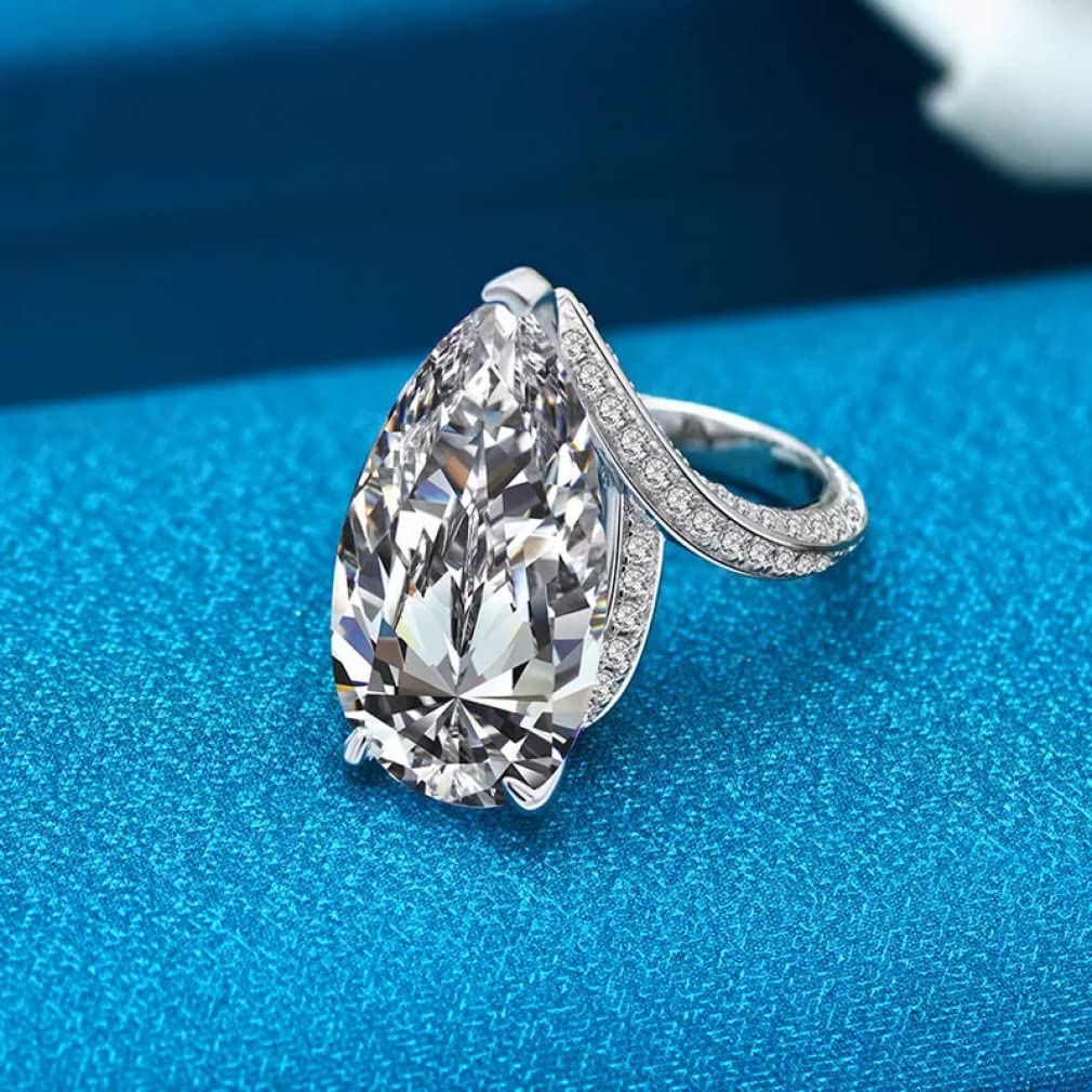 Anelli da Dito con Diamanti in Carbonio a Goccia d'Acqua Scintillanti da 22 carati per Gioielli da Donna in Argento Sterling Massiccio 925