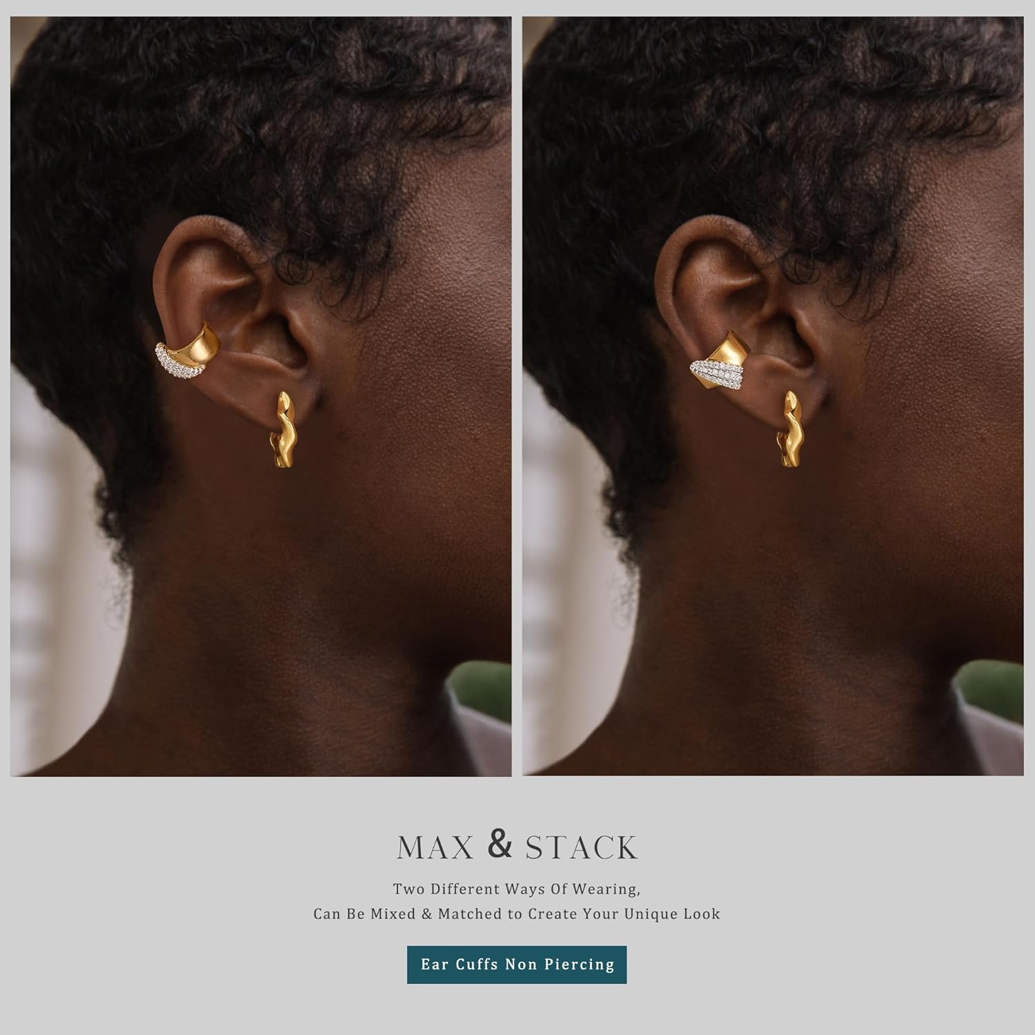 DREMMY STUDIOS Women Ear Cuff Earring Gold Non Pierced Cartilage Clip on Open Wrap Hoop Cubic Zirconia 14K Gold Plated Simple Minimalist Everyday Jewelry - Image 4