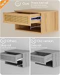 Modern Floating Nightstand with Drawer, Wall Mount Shelves, Oak Rattan | Small Space Saver, Modern Minimalist Design, Wall Mounted Shelves, for Bedroom, Bathroom, Living room, Easy Assembly, Rattan