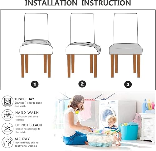 Miniatura 3 de Juego de 4 fundas elásticas para asiento de comedor, impermeables, de tela jacquard, fundas de asiento para sillas de cocina extraíbles y lavables