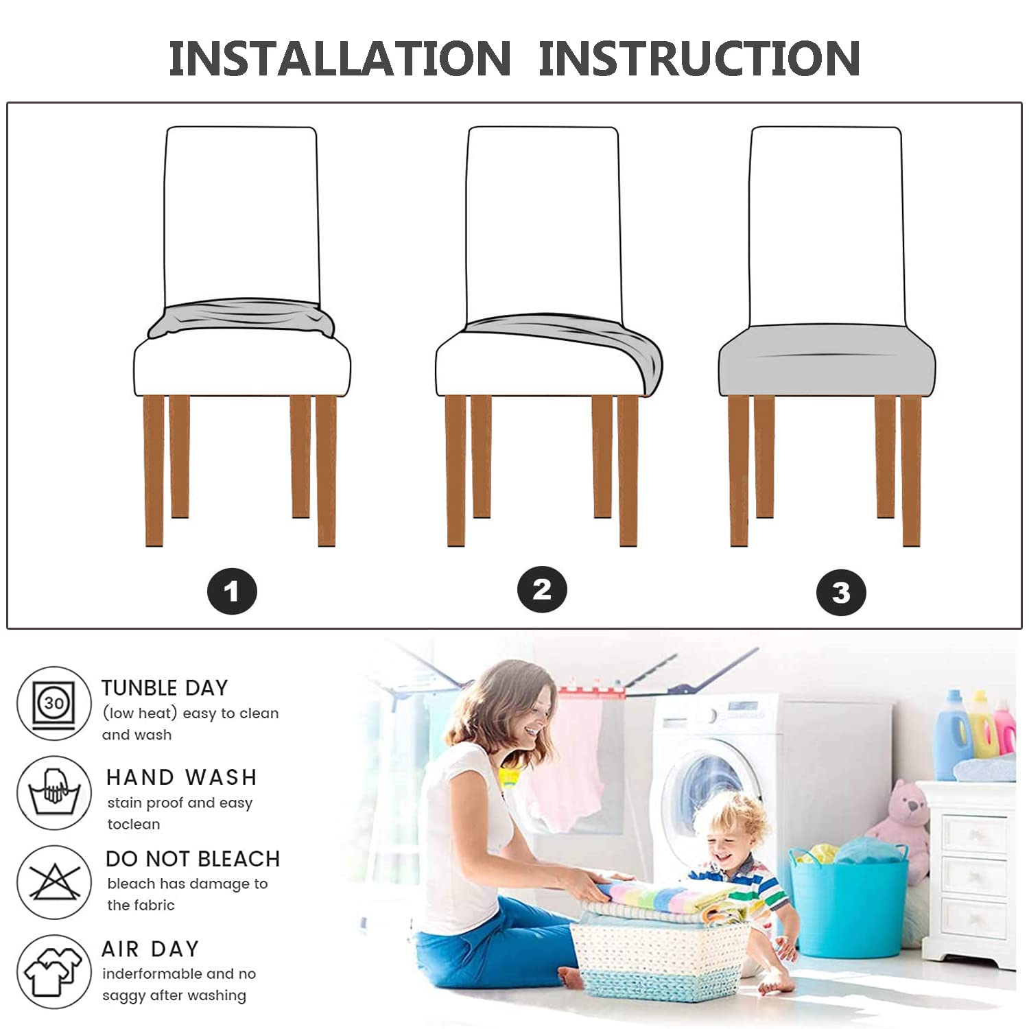 Stretch Treillis Jacquard Housses de Siège de Chaise Imperméables pour Salle à Manger 6 Pcs Beige