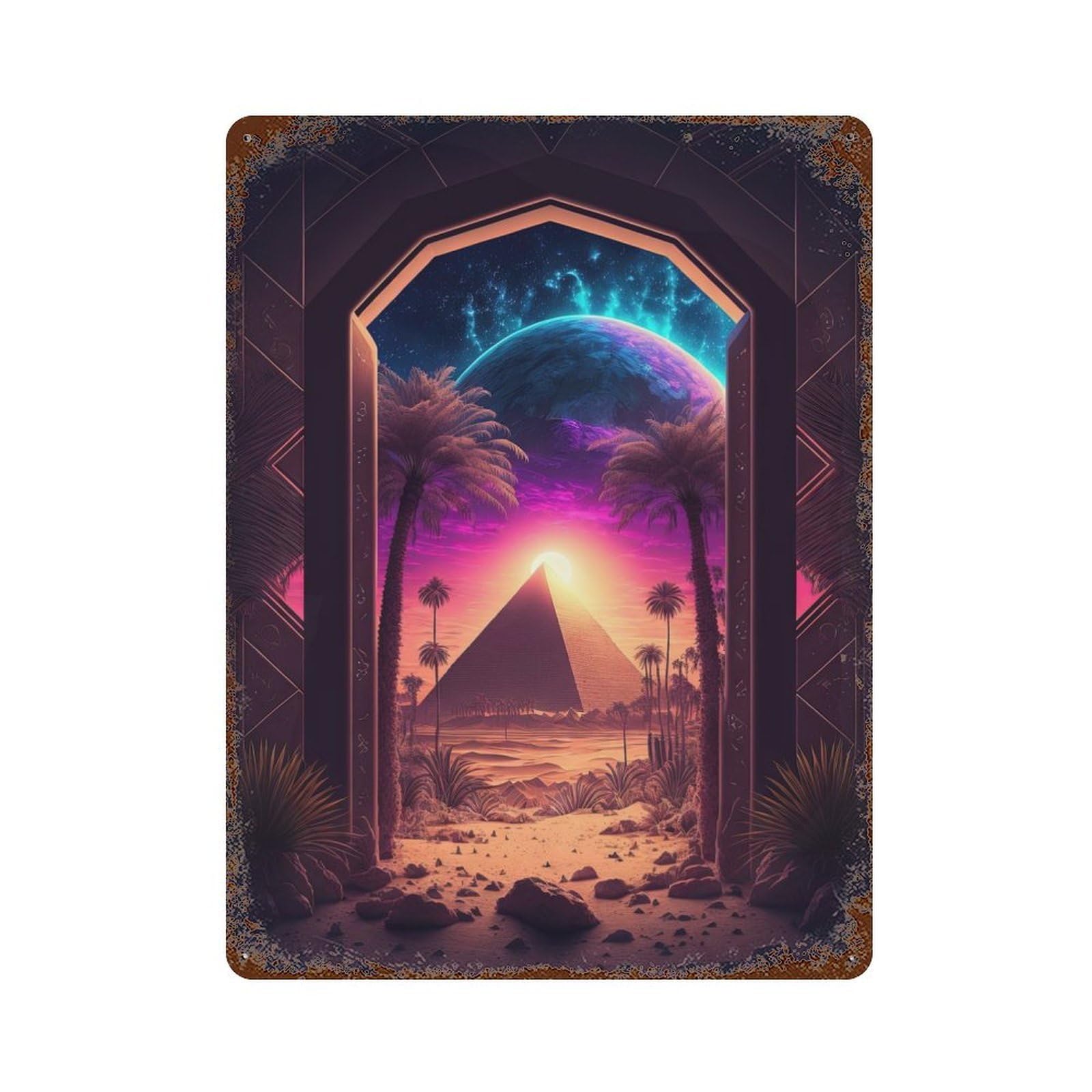 Vintage Rust Metal Sign An Ancient Retro Pyramid 15.7"x11.8", Shabby Chic Decor for Cafe, Home Bar And Lounge Decor