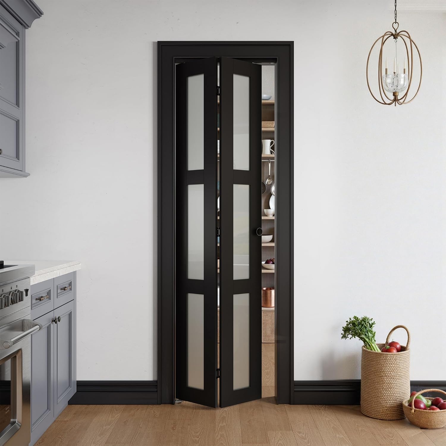 Bifold Doors for 30" x 80-3/4" Opening, 3-lite Tempered Frosted Glass Closet Folding Doors with Hardware kit Included, Easy Assembly, White