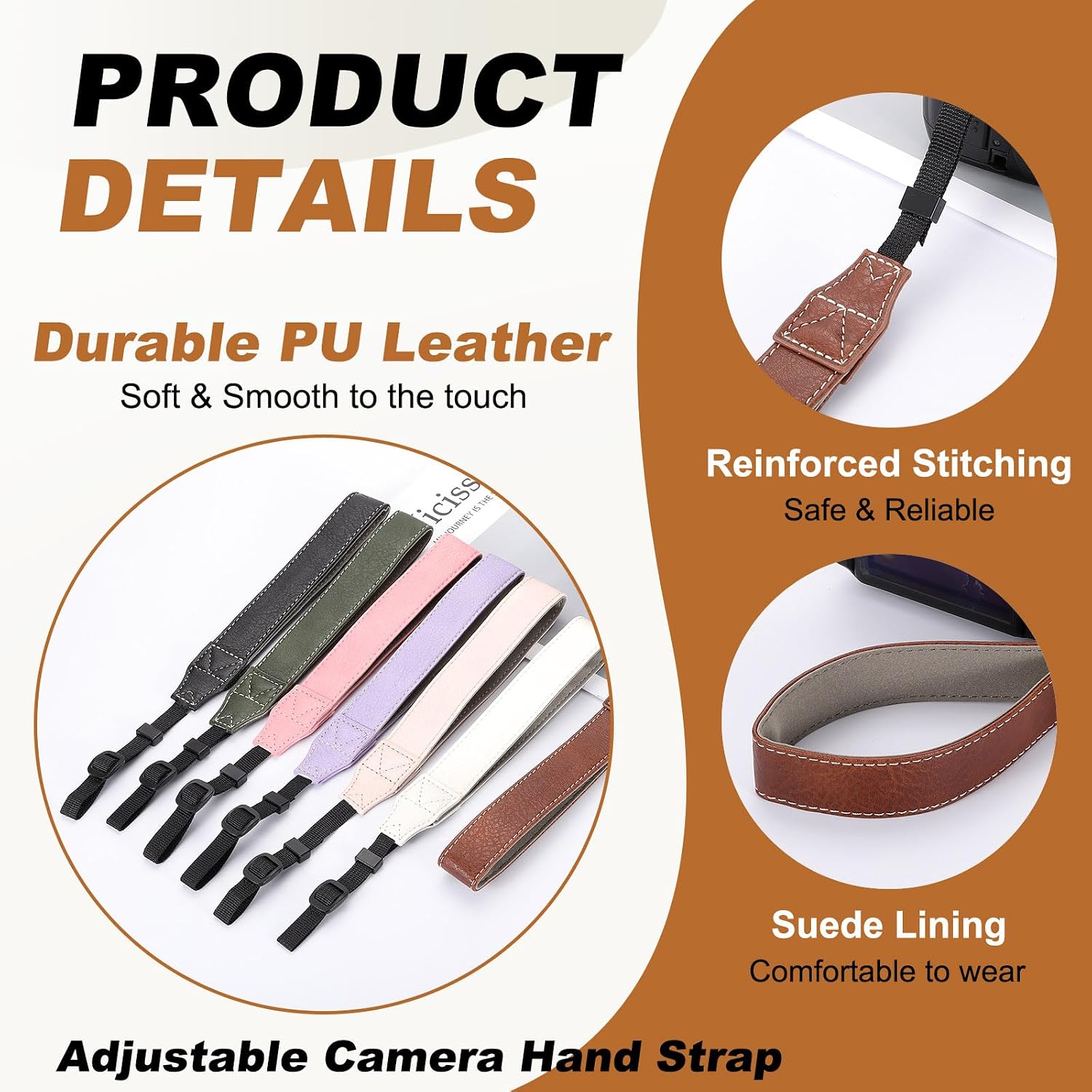 PATIKIL Camera Wrist Straps, PU Leather Camera Hand Strap Adjustable Wristlet Lanyards String for DSLR SLR Camera image 3