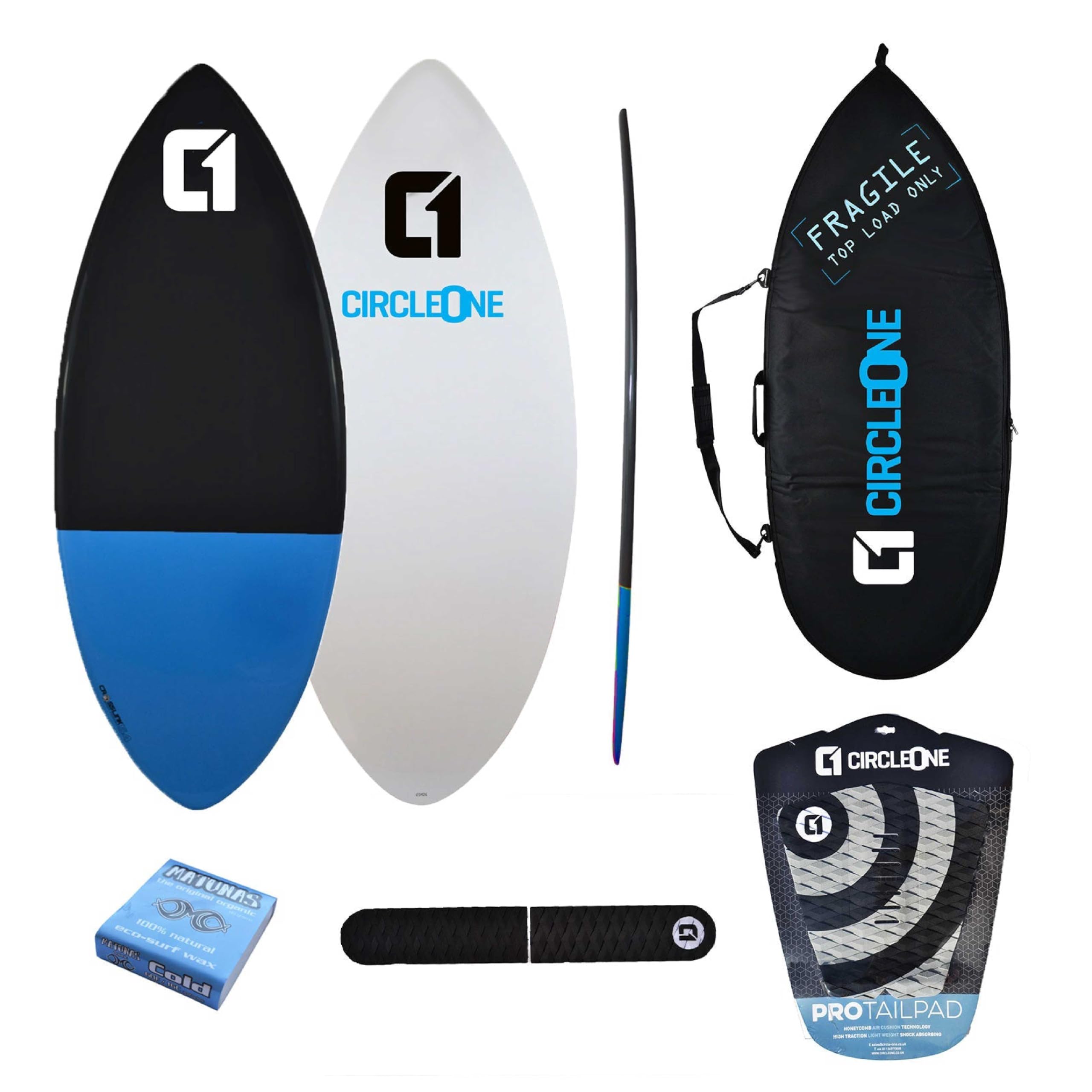 137,2 cm Epoxy+Fiberglas EPS Skimboard Paket – Tasche, Wachs, Tailpad & Bogenstange enthalten – Blau