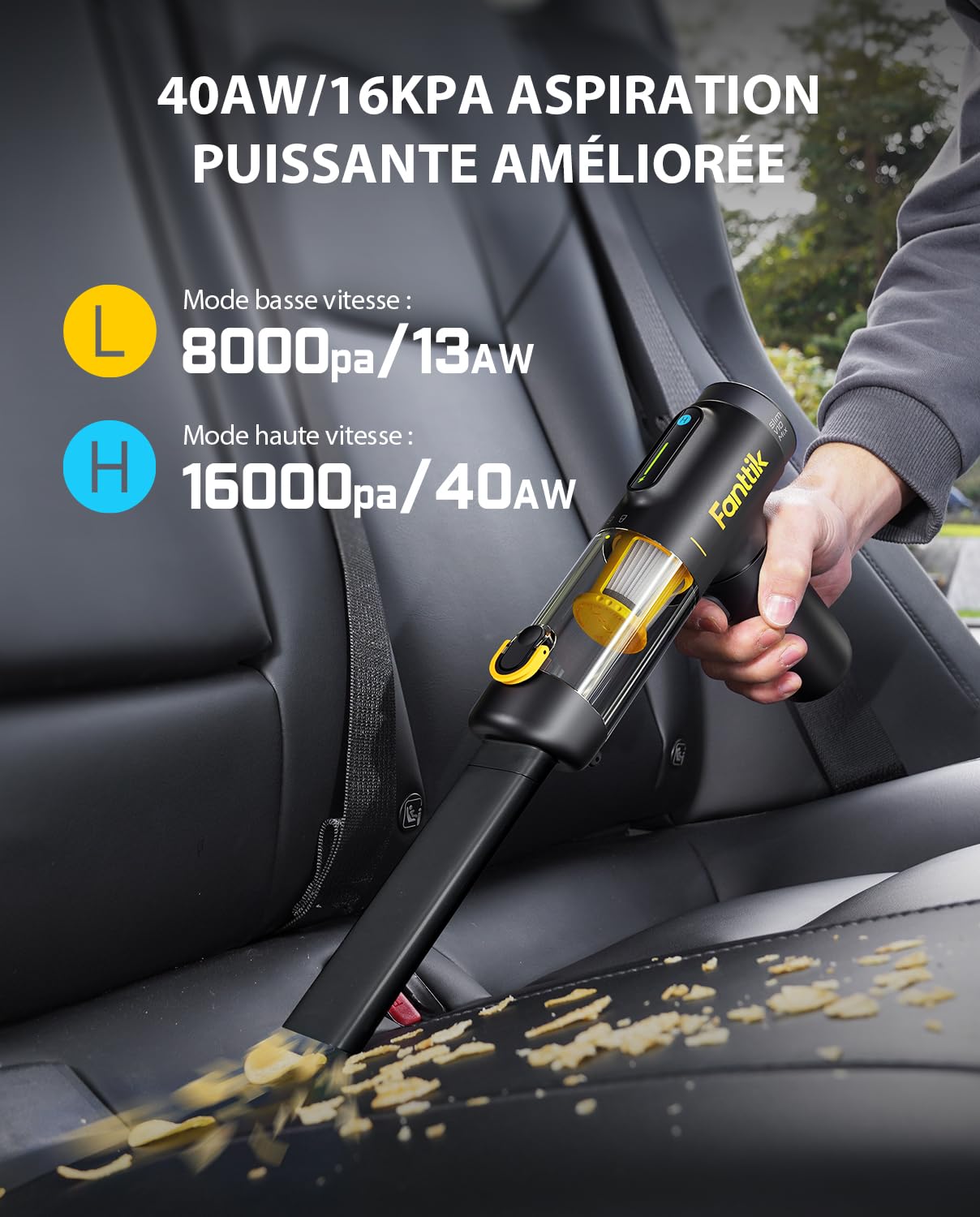 Fanttik Slim V10 Mix Aspirateur de Voiture sans Fil, aspirateur à Main 4 en 1, écran LED Intelligent, Puissance d'aspiration 16 kPa, Mini aspirateur sans Fil pour Voiture et Bureau