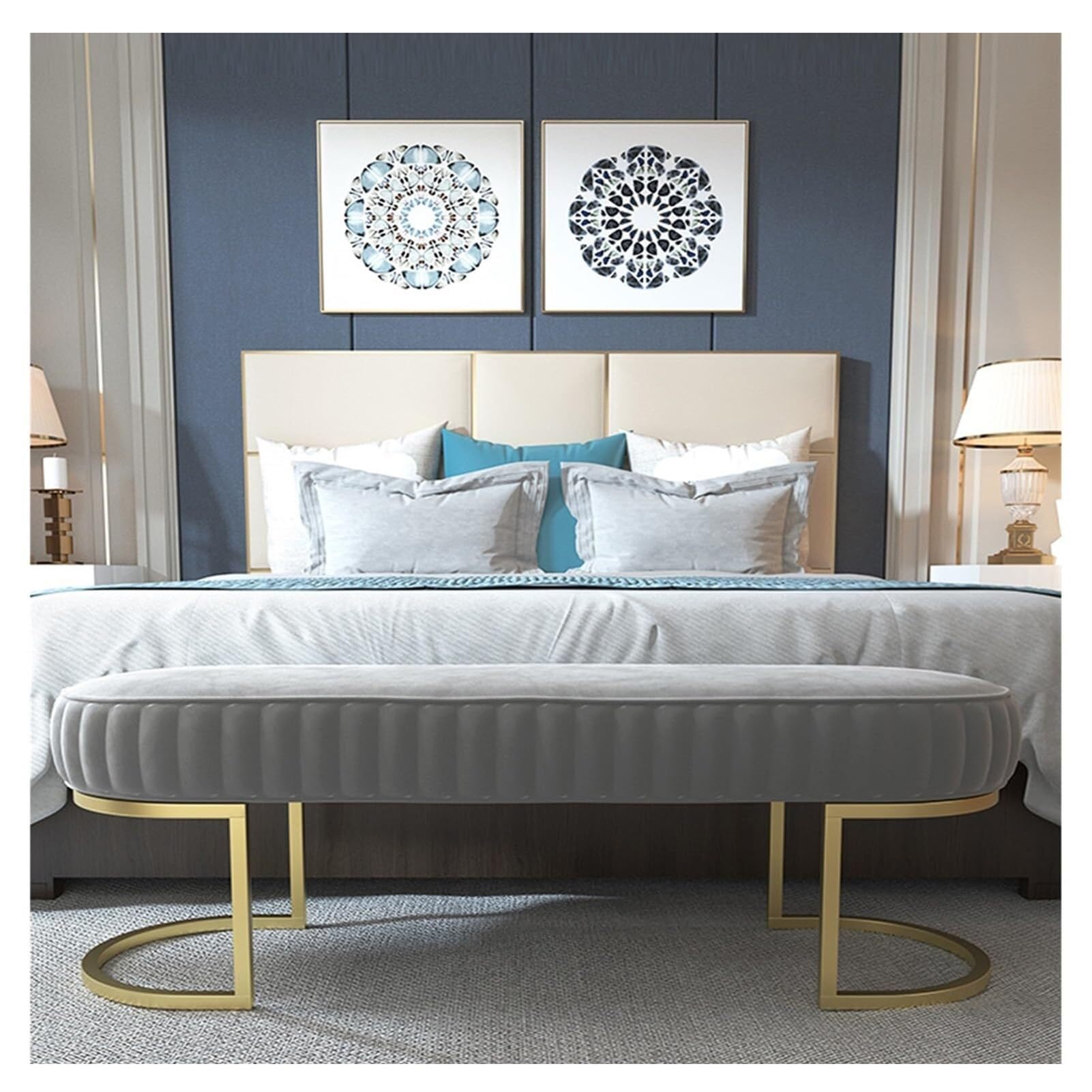 Ottomane mit Stauraum, Elegante Eingangsbank aus Samt, gepolsterte, getuftete Ottomane für das Schlafzimmer am Fußende des Bettes mit goldenen B(Grau-100 * 40 * 45cm