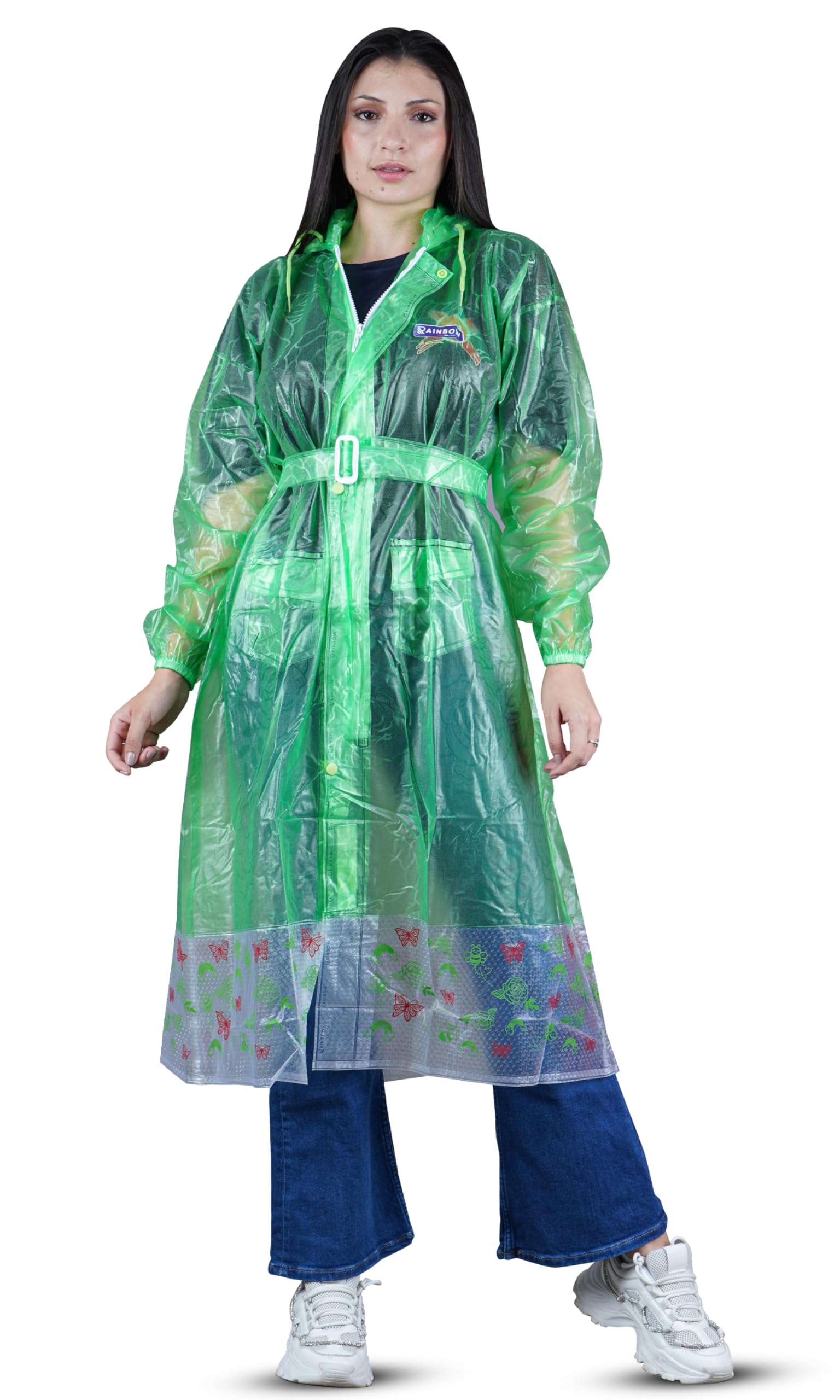 Waterproof Long/Full Raincoat for women with adjustable Hood and Belt Fashion Rain Coat Women for Bike-image-34