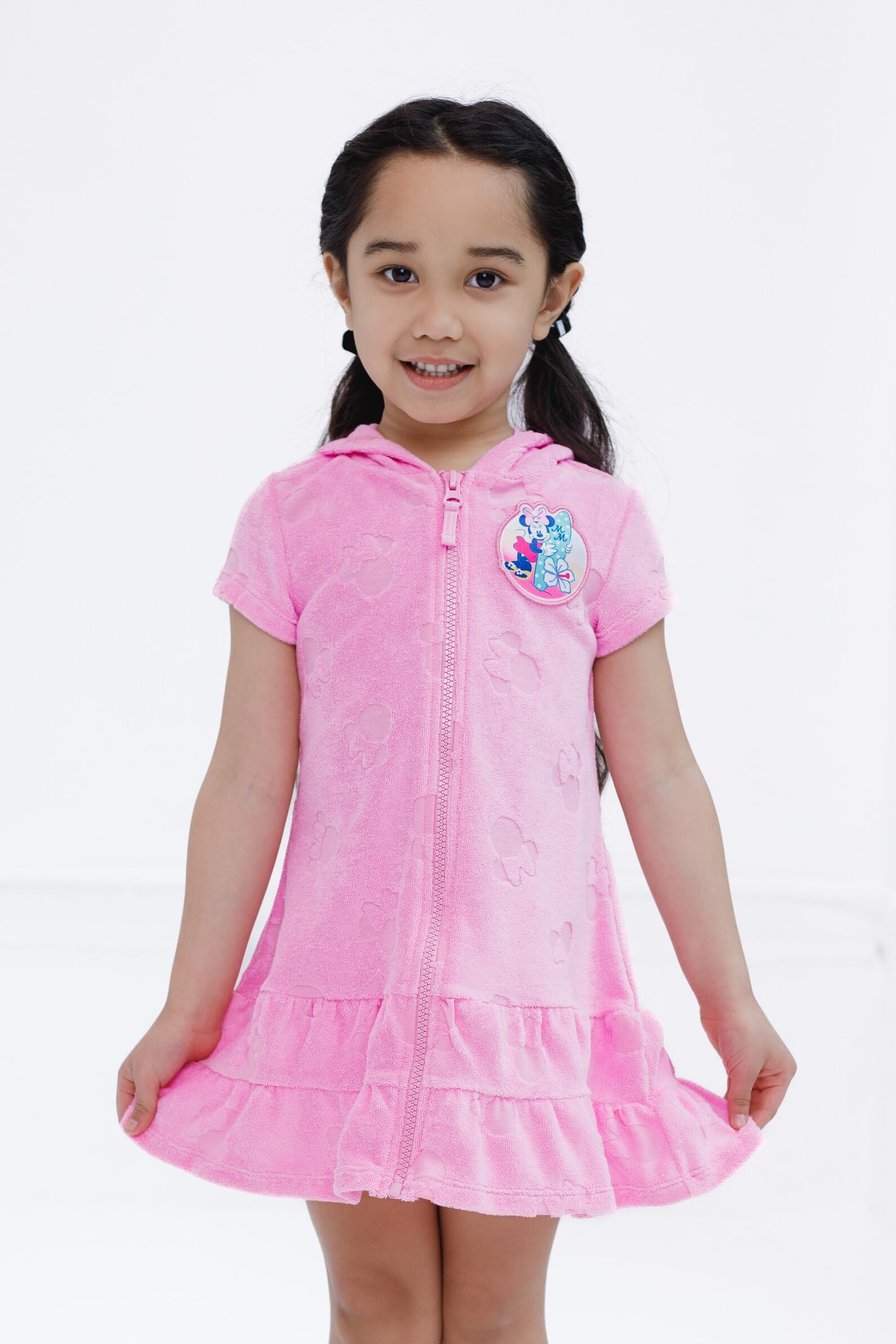 Disney Minnie Mouse Toddler Girls Loop Terry Cloth Hooded Zip Up Swim Cover Up Pink 2T