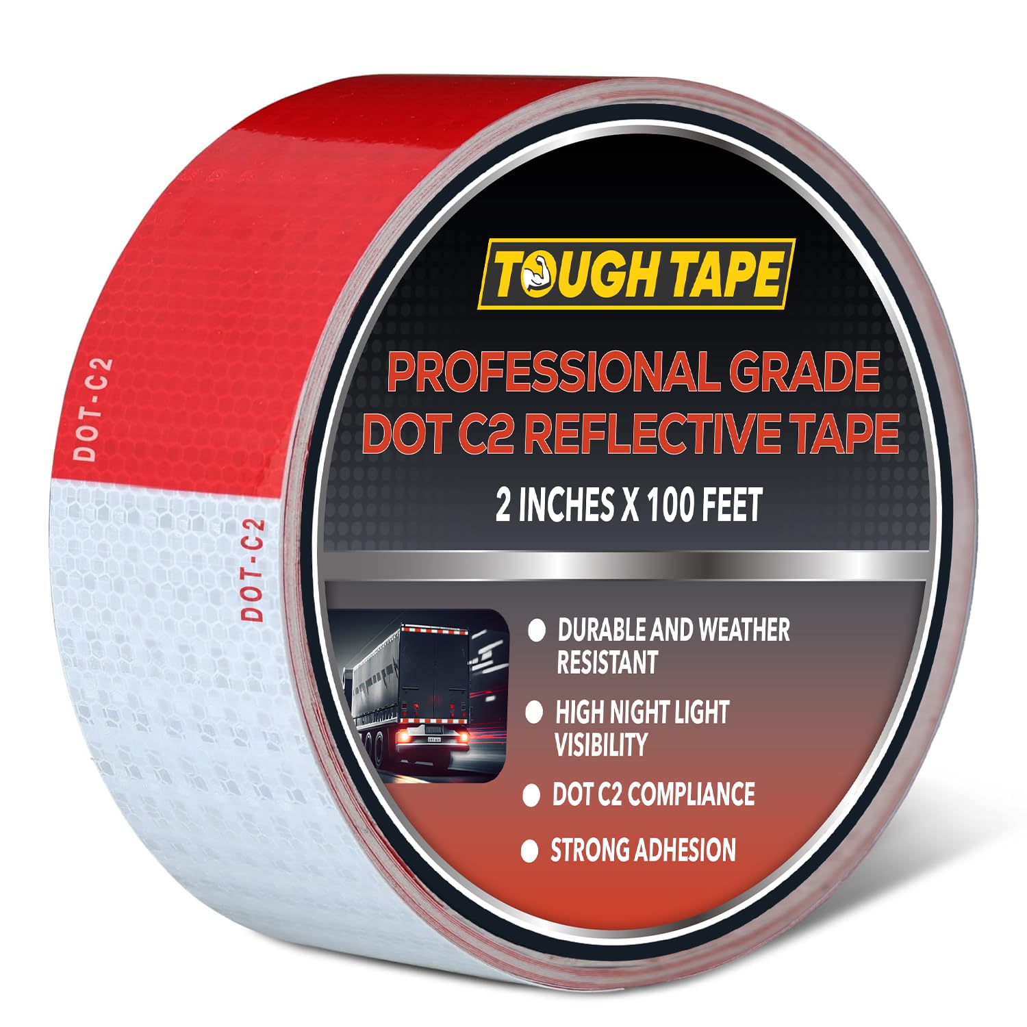 DOT C2 Safety Reflective Tape 2IN x 100 FT - Outdoor Waterproof Conspicuity Tape - Arrow Reflector Tape for Trailers, Vehicles, Boats - Strong