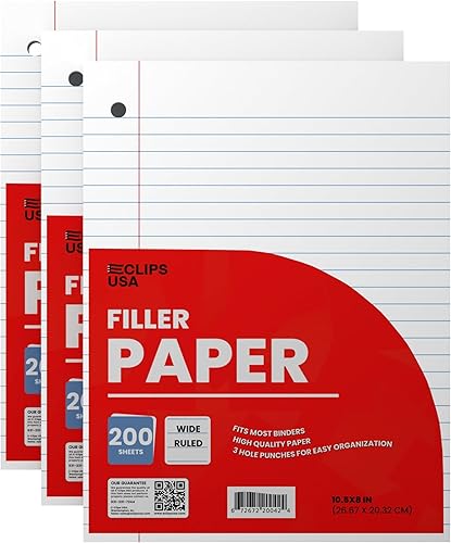 Miniatura 7 de Papel para cuaderno, papel de hojas sueltas (paquete de 12), papel de rayas anchas, 10.5 x 8 pulgadas, papel de relleno, 200 hojas por paquete, 2.12