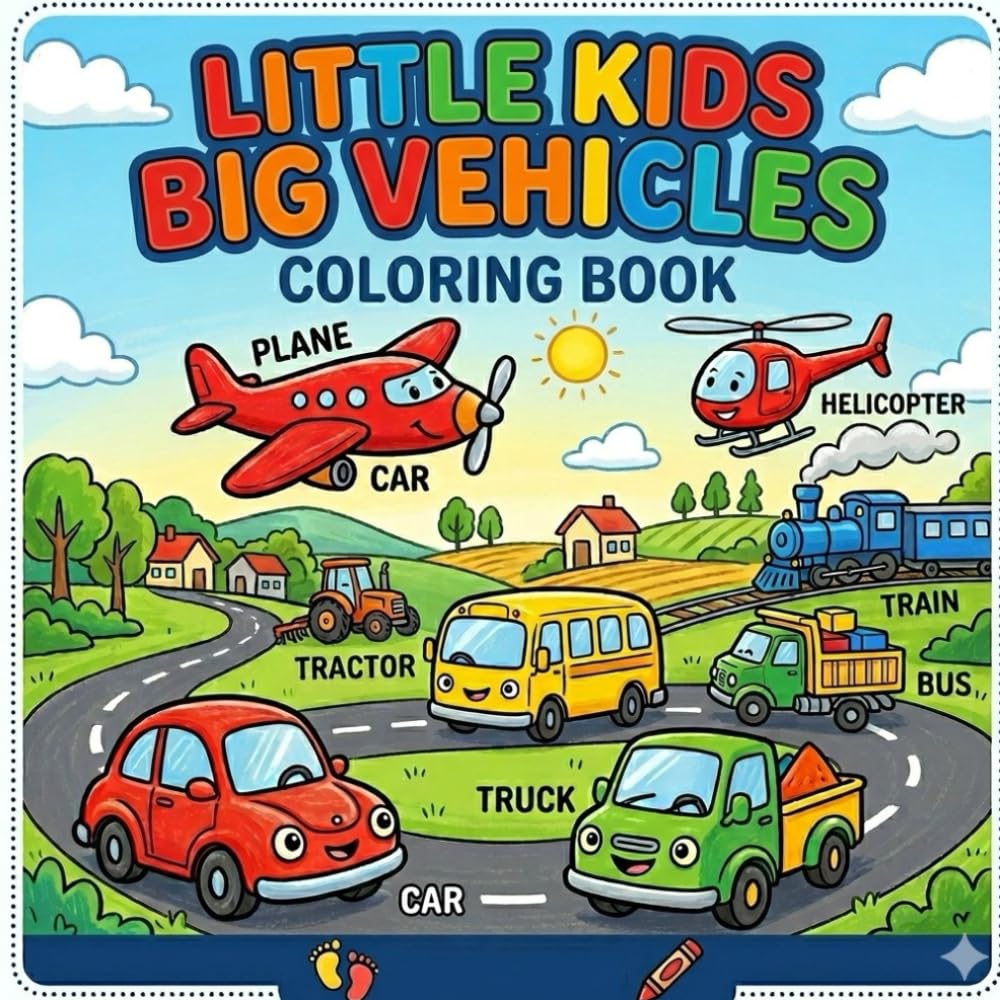 Little Kids Big Vehicles Coloring Book: Easy Coloring Pages of Cars, Trucks, Tractors & Planes with Thick Lines for Toddlers 2–4 (Big & Easy Vehicles for Toddlers)