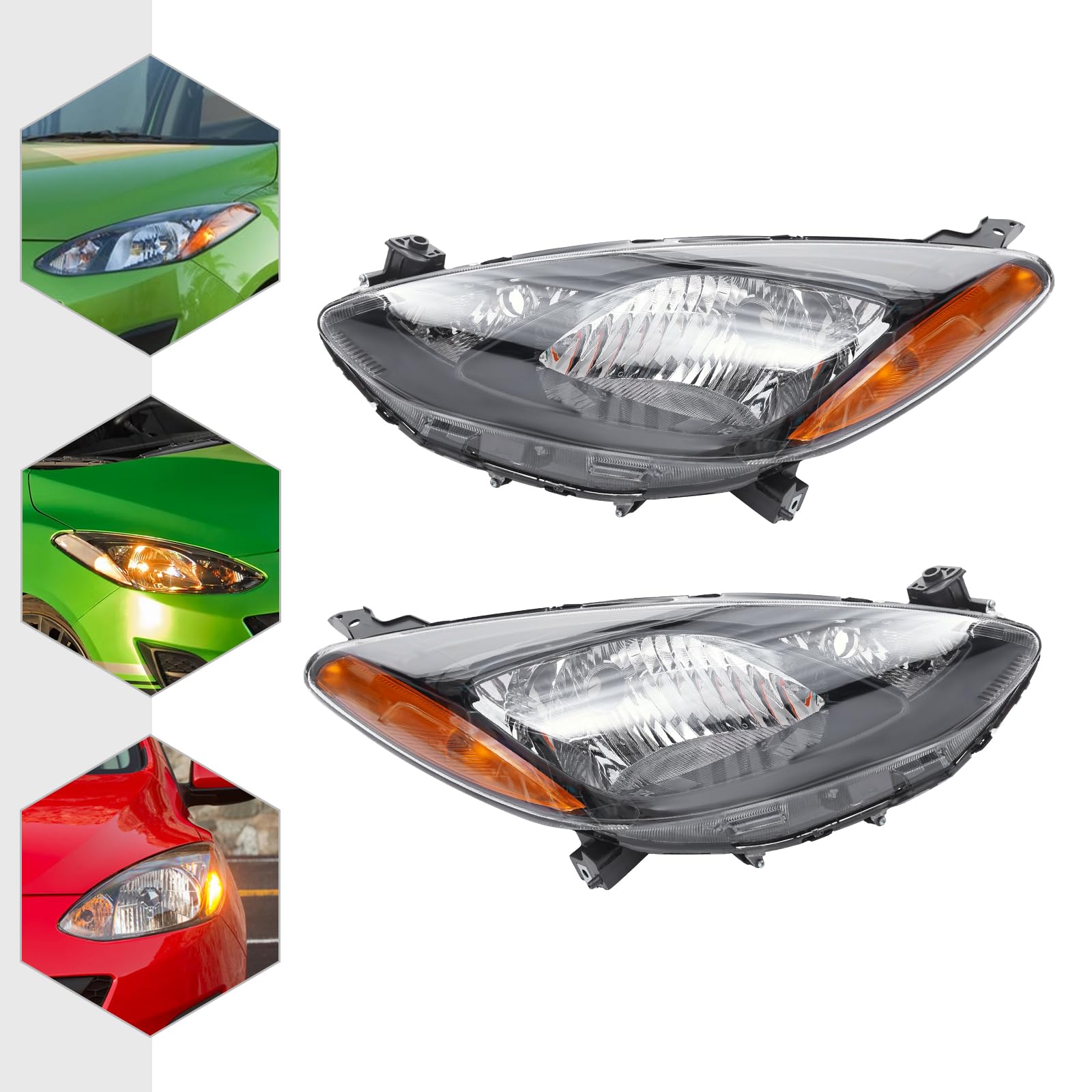 Driver Side Headlight Assembly For 2011-2014 Mazda 2 (Halogen, Without Bulbs)
