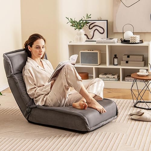 Miniatura 4 de COSTWAY Silla plegable de suelo, sofá convertible con respaldo ajustable de 14 posiciones, reposacabezas ajustable de 5 posiciones, silla acolchada