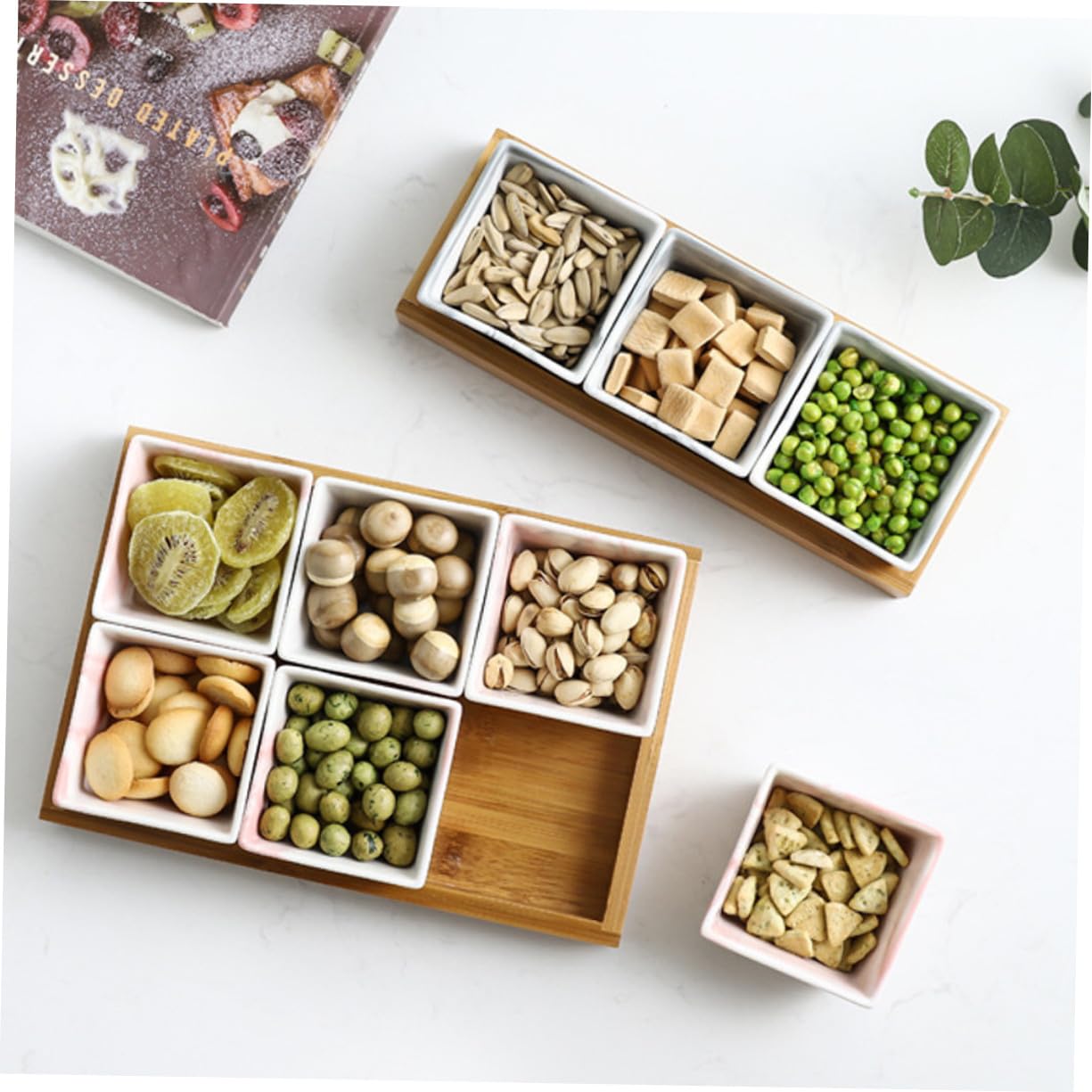 TOPBATHY Vassoio Snack in con Piatto Portafrutta Scomparti Grigio per Frutta Secca Dolci e Aperitivi e Feste
