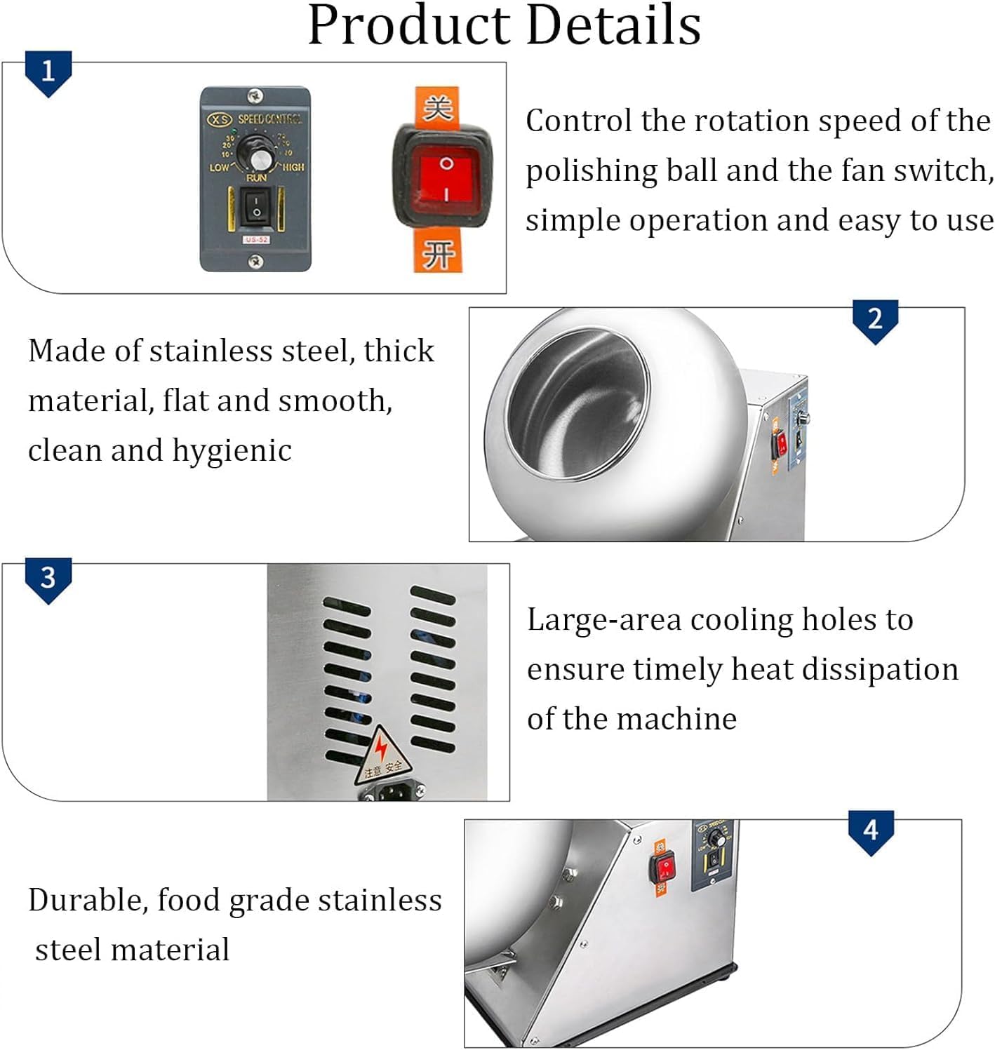 Genérico MáQuina EléCtrica De Recubrimiento De AzúCar MáQuina De Grageas EléCtricas, MáQuina De Grageas De 110v 220v 280w 3-6 Kg/H 520 RPM MáQuina De Grageas para Chocolate (220v)