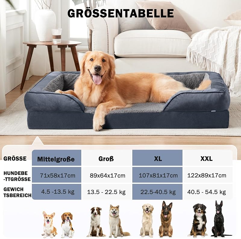 JOEJOY Ortopédikus kutyaágy XXL 122x89 cm memóriahabos nagy kutyáknak