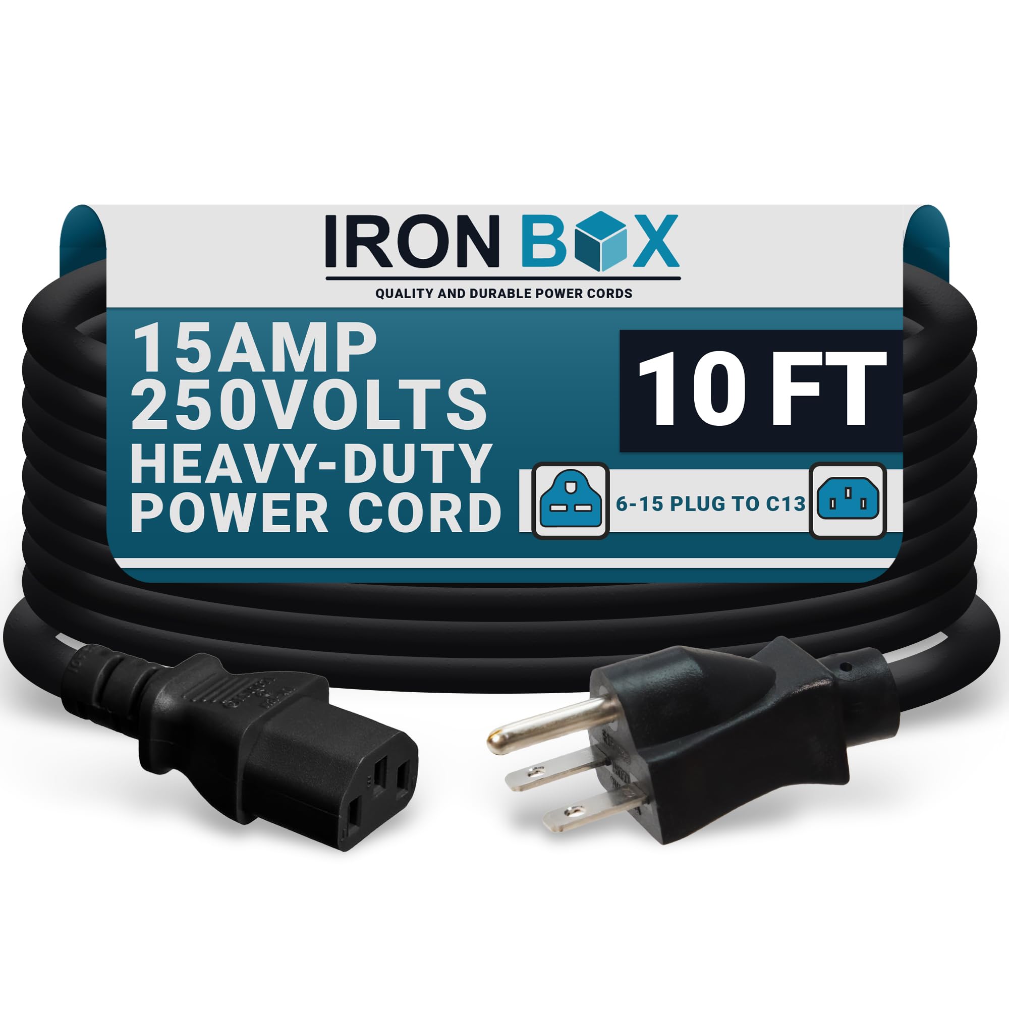 IronBox Electric NEMA 6-15 Plug to C13 Connector Power Cords - 15A/250V - 14/3 AWG - Power Supply Replacement Cable - UL Listed Heavy Duty Cord for Monitor, Computer, TV & More (10 ft, Molded)