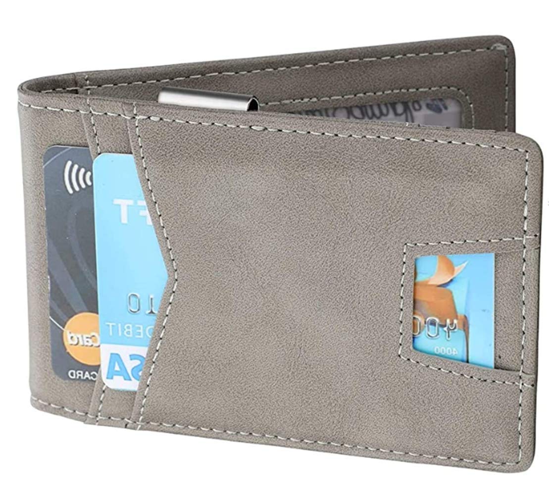 YK-ARTS Slim Minimalist Front Pocket Wallet with Money Secure,Thin Credit Card Holder Slim Minimalist Front Pocket RFID Blocking Leather Wallets for Men Women (Grey)