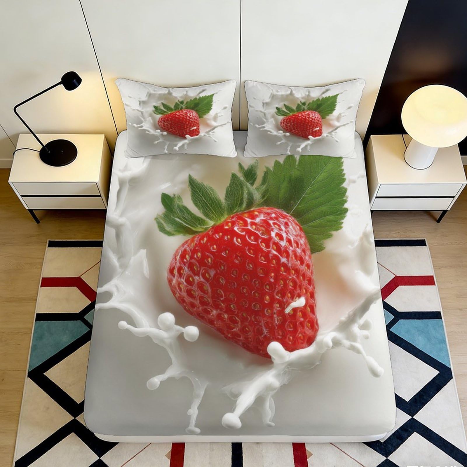 Pnayamiorkfel Style-6 3D Printed Strawberry Splash Fitted Sheet Microfiber Soft Bed Cover For Bedroom Decor Guest Room Protection 90X200x25cm