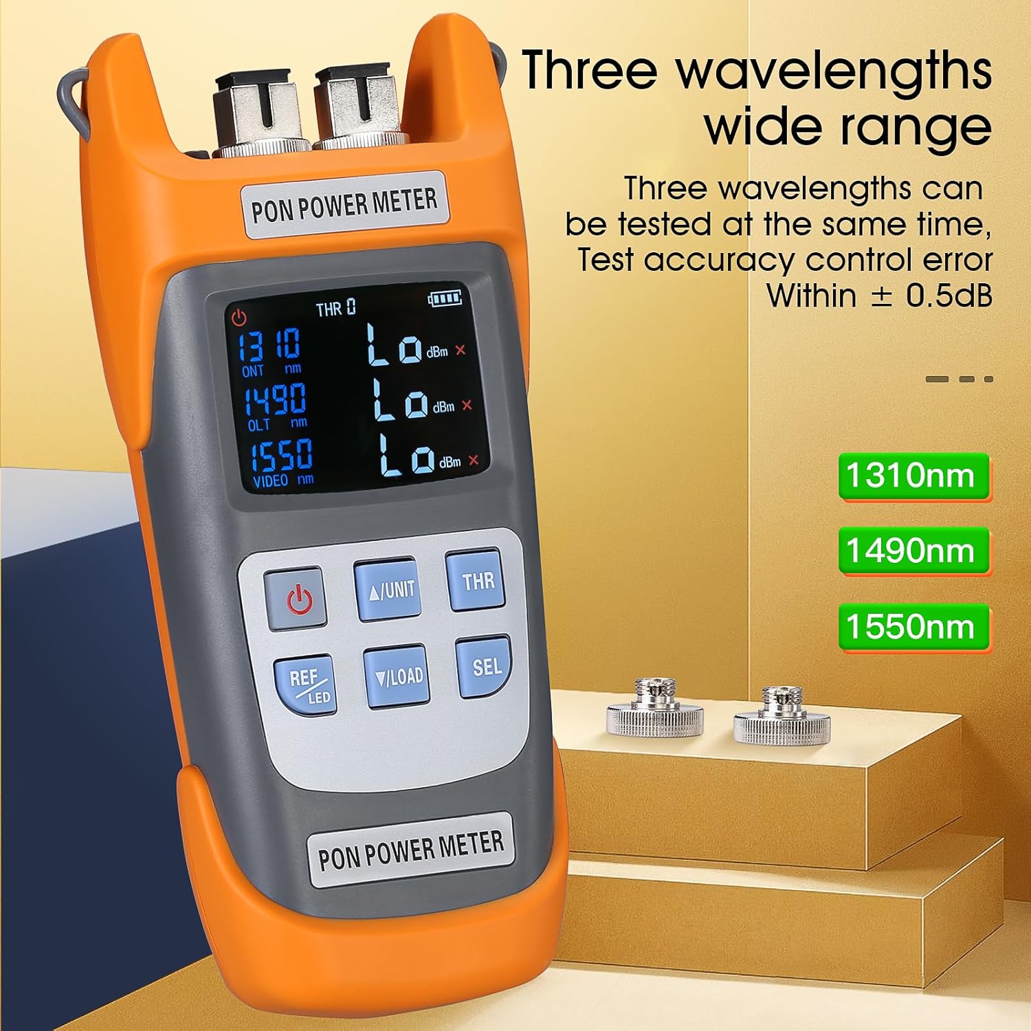 A-330A SCAPC FCAPC adapters Fiber Optic PON Optical Power Meter 1310nm 1490nm 1550nm Handheld PON Optical Power Network Detection Online Cable Tester with LED Lighting