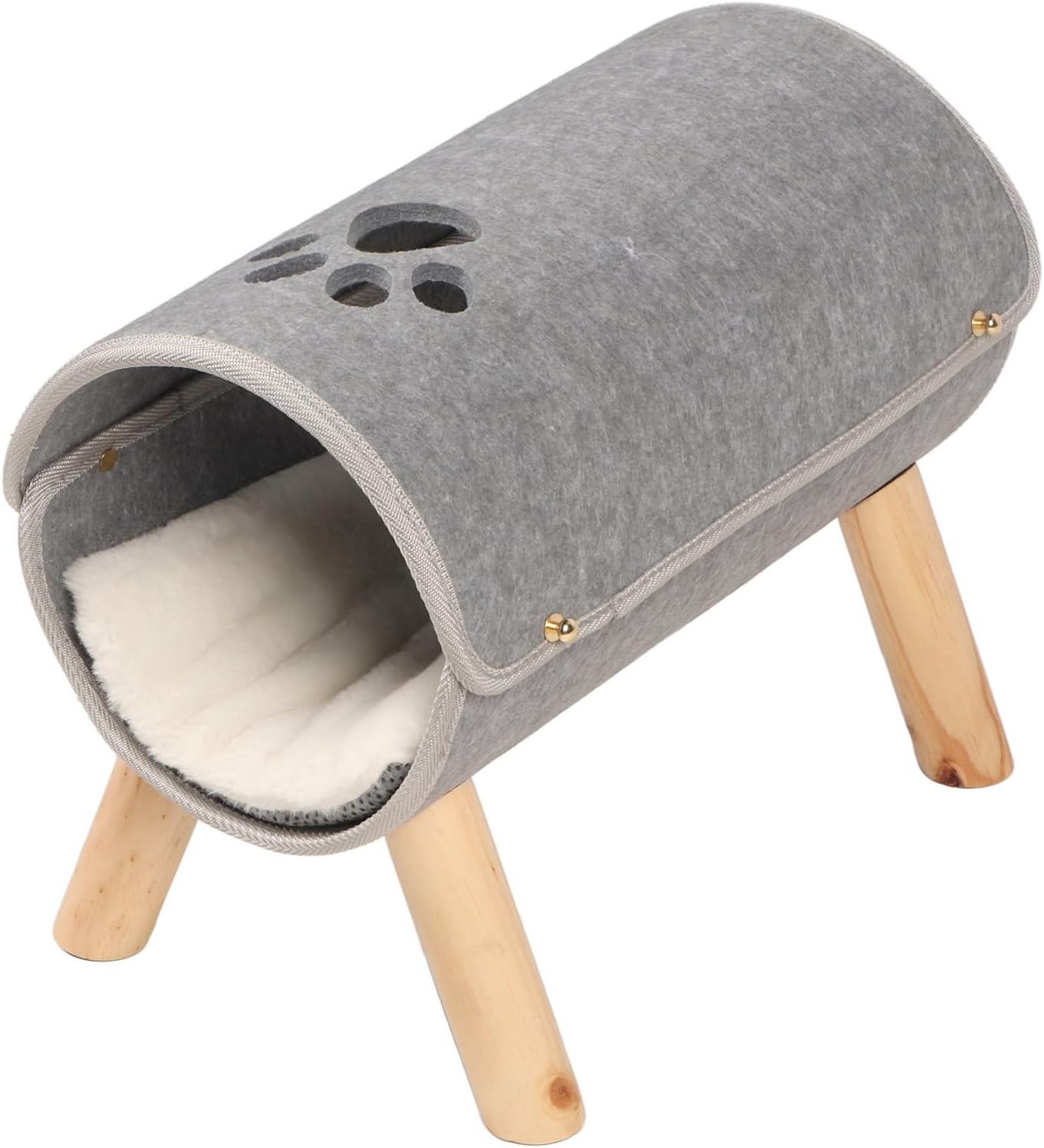 Cat Tunnel Bed, Pet Felt Tunnel Bed, Elevated Wooden Legs Cat Tunnel Soft Felt Plush Pad Inside Pet Tunnel Bed for Indoor Amusement Exercise