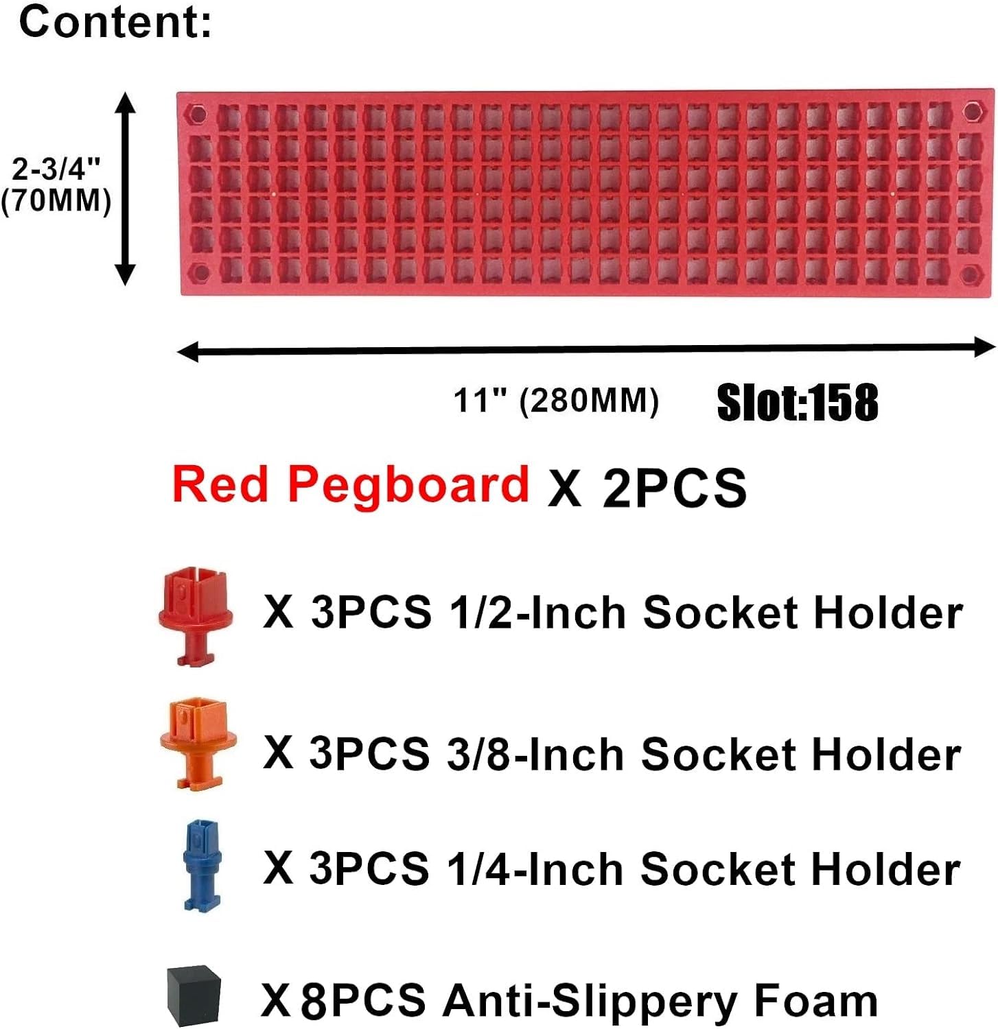 Free Zone 158-Hole Bit Organiser Tray, 2-Pack, Red, 1/4 Inch Hex Tool Drawer Insert and Chest Divider - Image 2