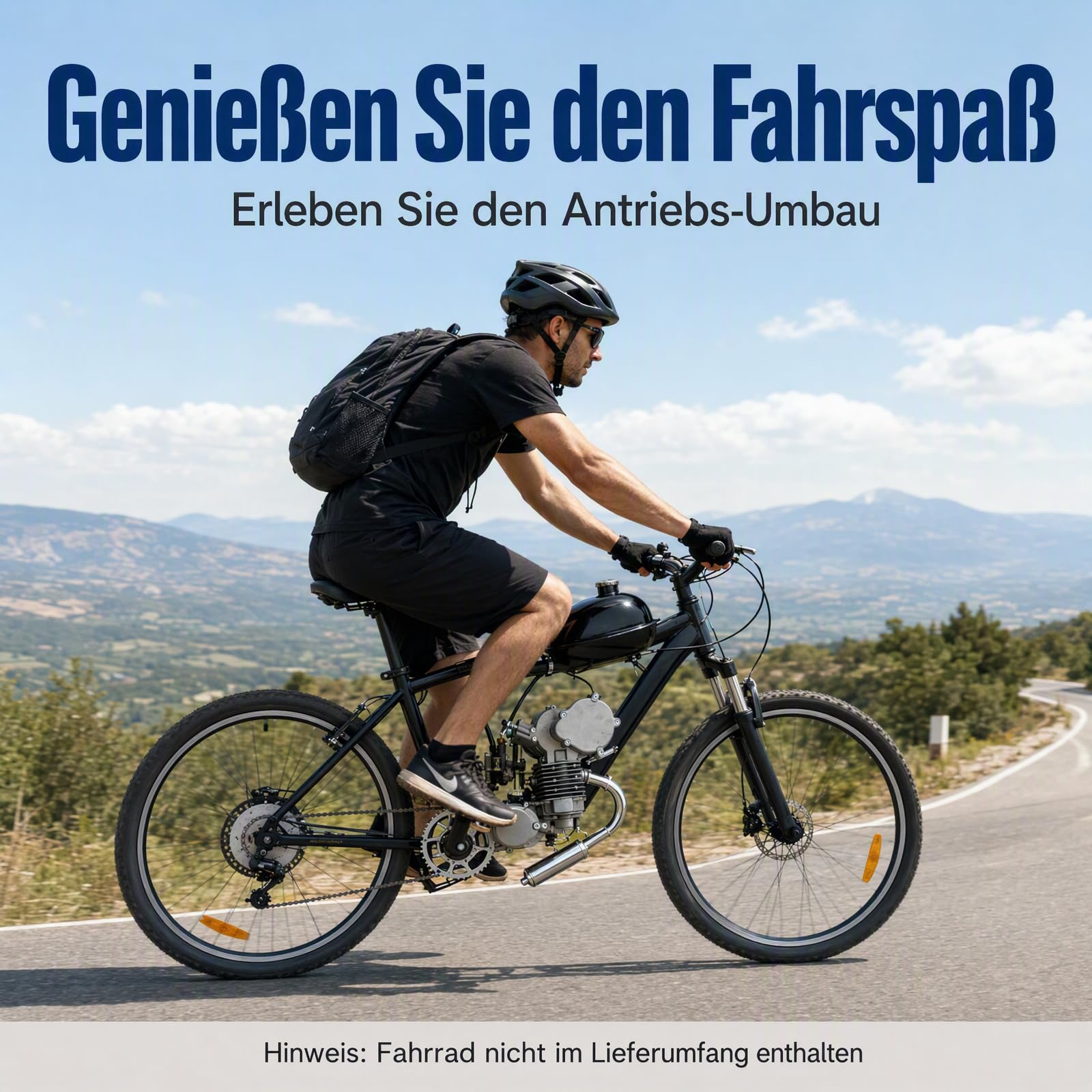 80cc，2-Takt Fahrrad Benzinmotor Kit，EinzylinderCDI Zündung, luftgekühlter Hilfsmotor mit 2L Tank, Aluminium Motorkörper, für 26/28 Zoll V-Rahmen Fahrräder, max 40km/h
