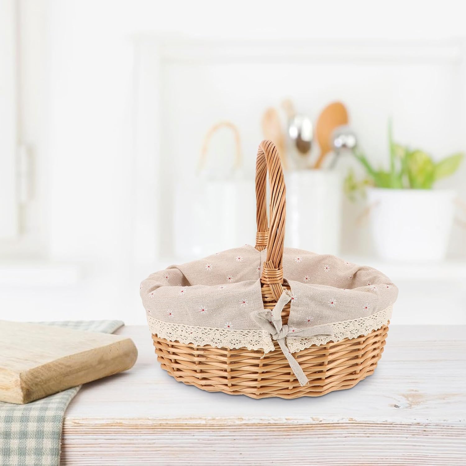 STAHAD Rustic Handwoven Small Picnic Basket with Handle Lightweight Portable Gathering Basket for Fruit Shopping Outdoor Storage and Travel Use