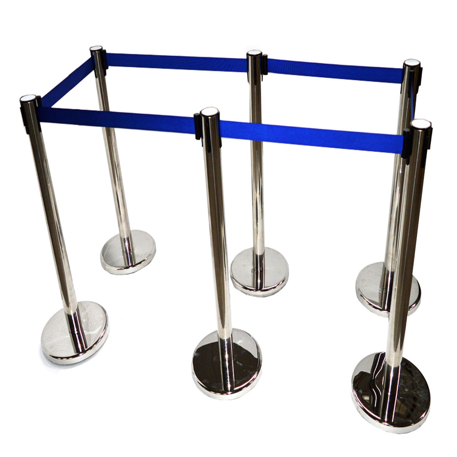 TECHTONGDA6pcs Crowd Control Stanchions, Stanchion Posts Barrier, 35" Height Stainless Steel Polish Stanchion Set Barriers Queue Line with 9.1ft Blue Retractable Belt for Theater Hotels Clubs Museums