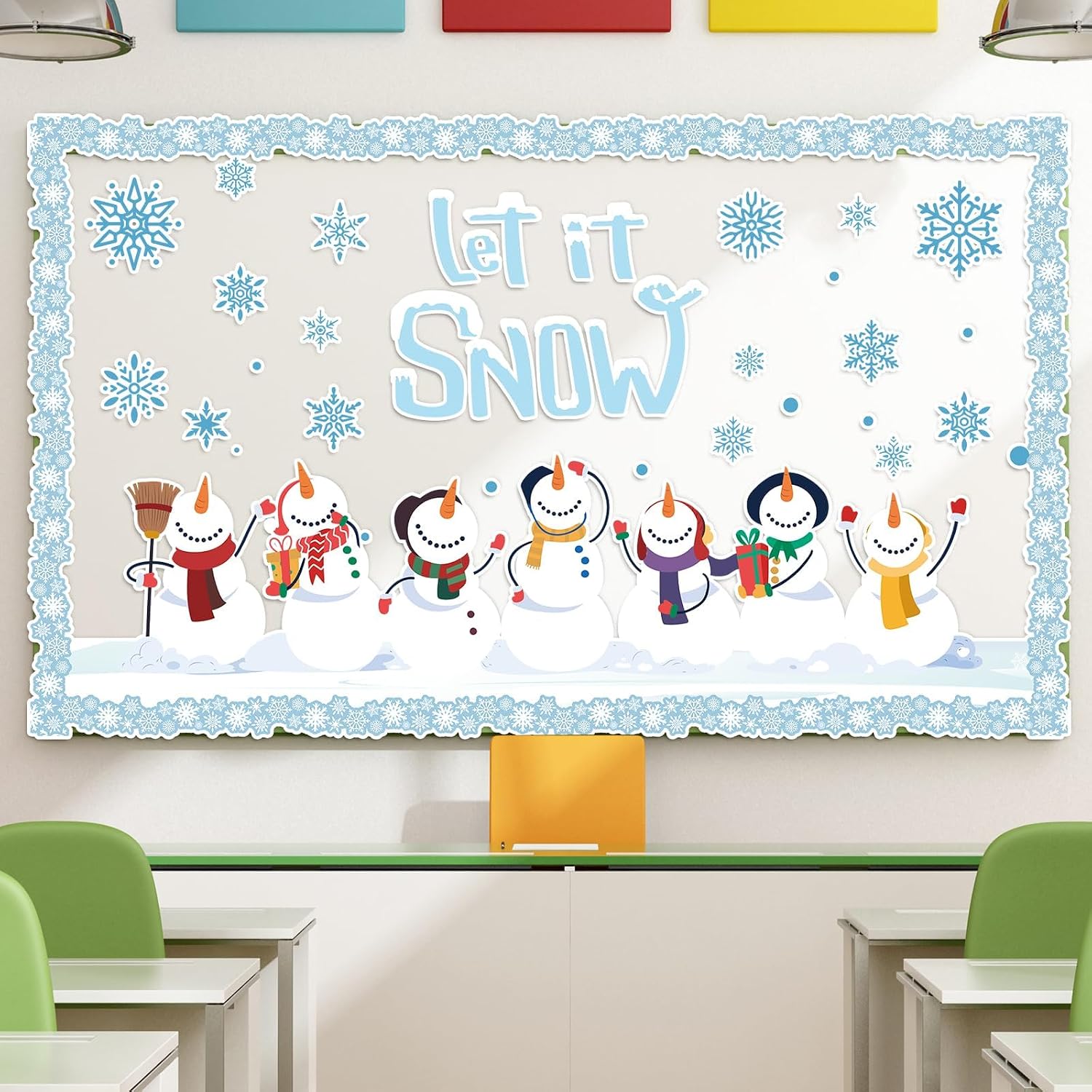 ZOIIWA Winter Bulletin Board Decoration Set Holiday Paper Cutouts Blackboard Border Snowman Classroom Decorations Christmas Bulletin Board for Xmas School Wall Door Decoration