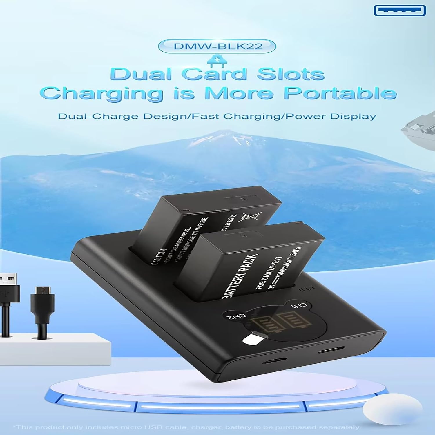 LP-E17 Dual USB Camera Battery Charger Station with LCD Display, Overcharge Protection,for R10/R50/R100/RP/850D/800D/200D/M5/M6 Mark II Cameras‌ image 4