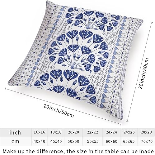 Miniatura 2 de ArogGeld funda de almohada de estilo chinoiserie con geometría floral azul y blanca, funda de cojín con ikat azul, decoración floral geométrica,