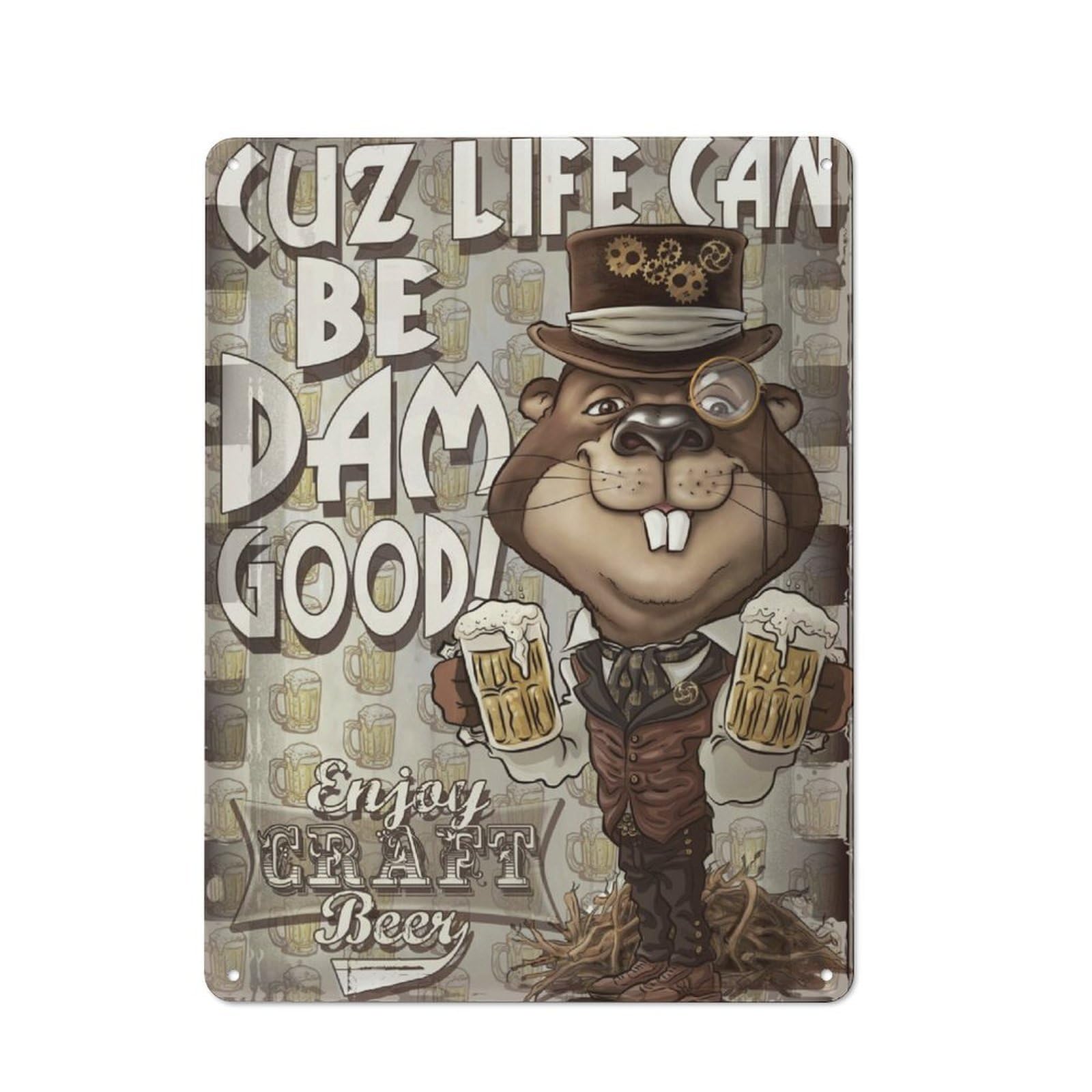Junmoney Retro Beer Beaver For Garden Room Or Summerhouse, Vintage Tin Sign 40X30cm, A Metal Wall Feature For Garden Rooms And Summerhouses