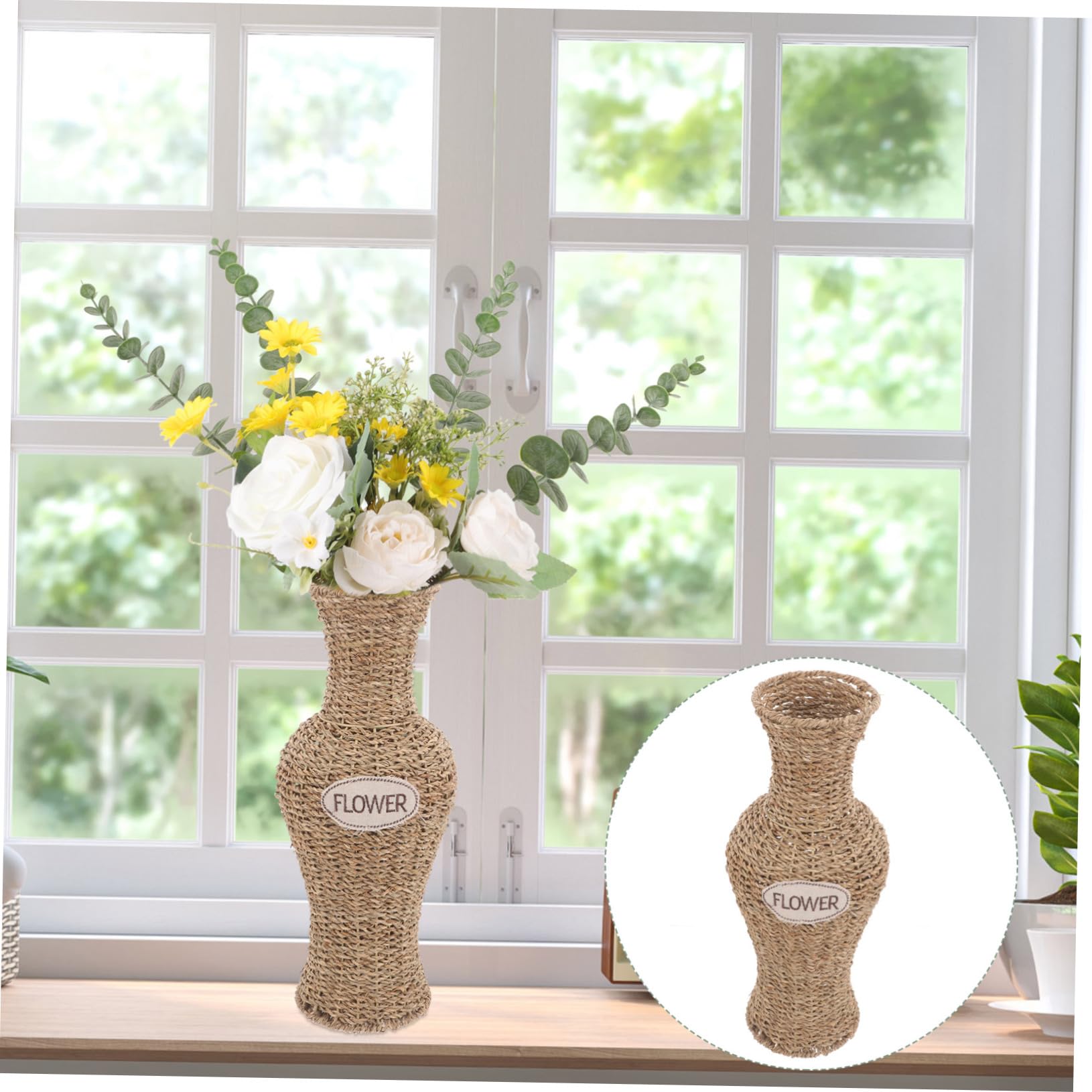 Willoo Handmade Rattan Vase – Rustikaler Blumenkorb, 32x18 Cm, Handgewebt Aus Weide & Draht