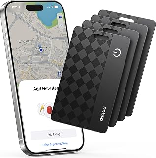 Wallet Tracker Card Air-Tag (iOS Only) Ultra-Thin 0.07in IP68 Waterproof Bluetooth Tracker for Wallets, Passport, Work with Apple Find My, Wireless Charging, Anti-Loss Card Locator iOS Only (4 Pack)