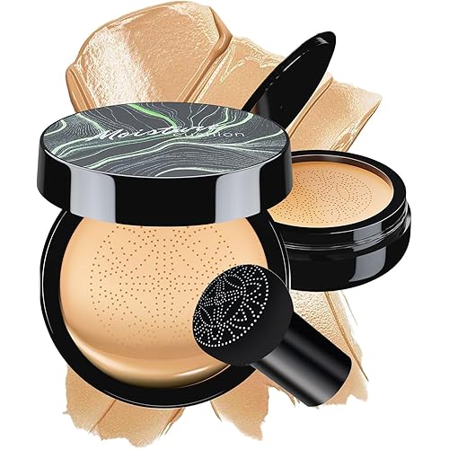 Mushroom Head Air Cushion CC Cream - BB Cream Face Makeup Foundation for Mature Skin Moisturizing Concealer Brighten Long-Lasting, Even Skin Tone for All Skin Types (Buff Beige)