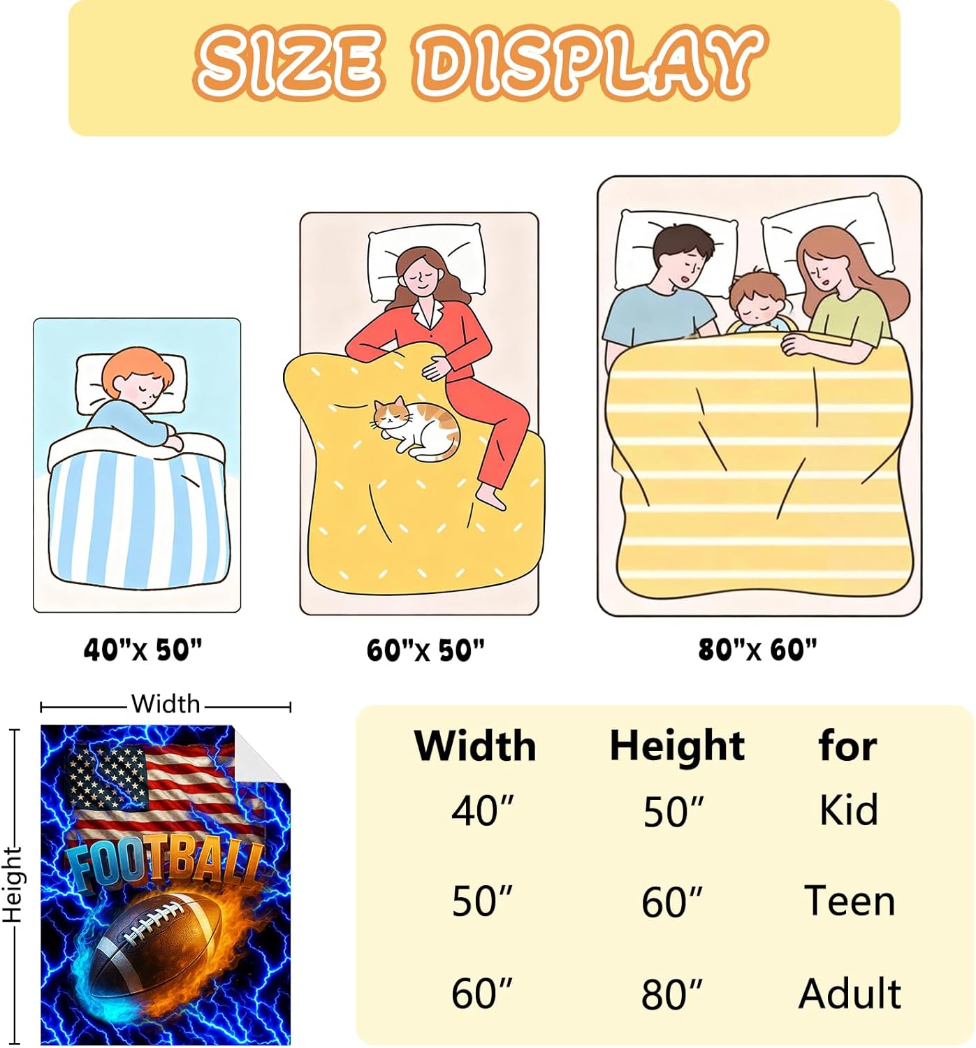 Blanket for Boys Girls Teens Kids, Soft Cozy Throw Blanket, Plush Fleece Blanket Blankets Accessories for Bed Couch Living Room Home (Football, 60"x50")