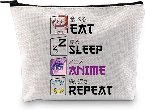 BDPWSS Anime Lover Gift Eat Sleep Anime Repeat Makeup Bag for Japanese Manga Fans Gift